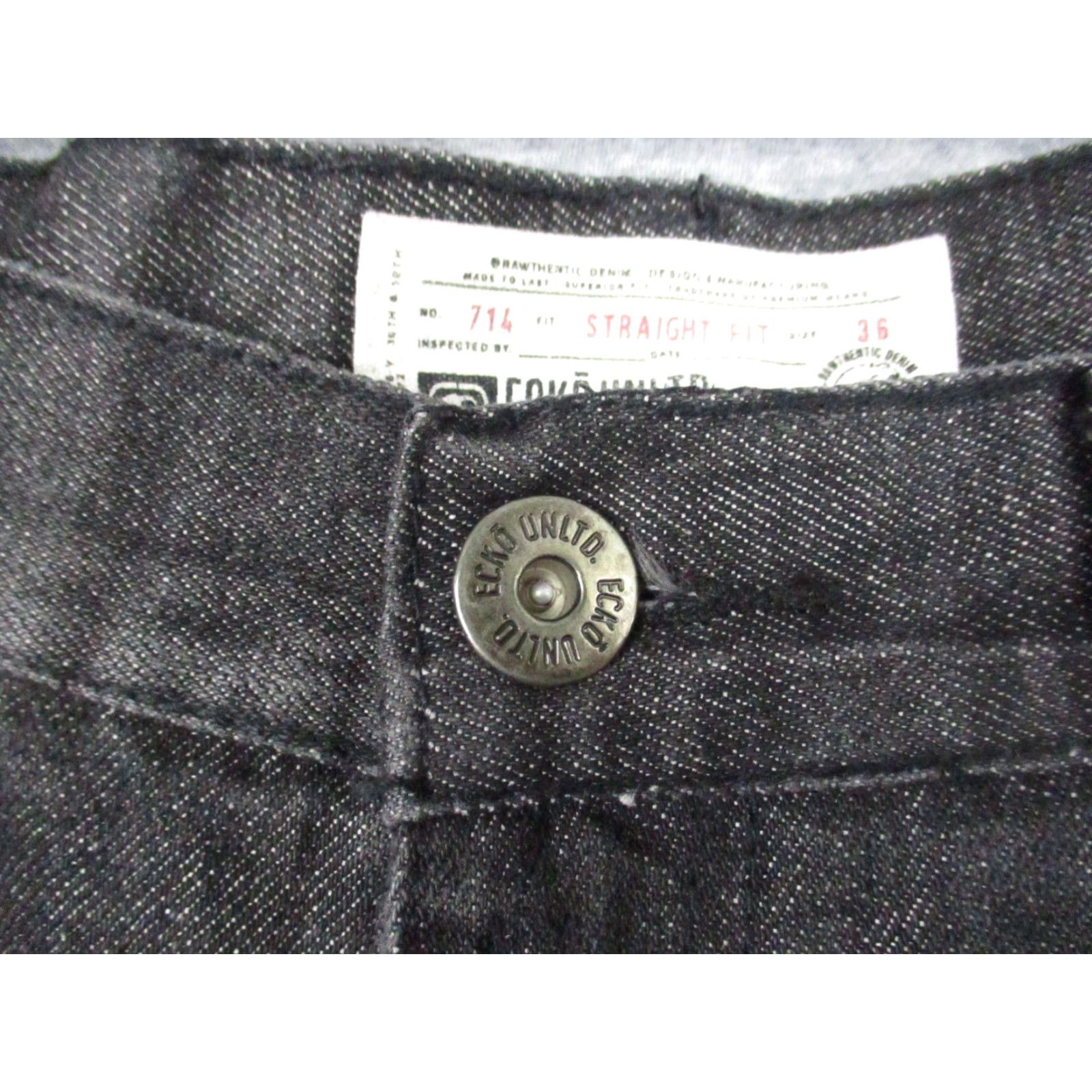 Vintage Echo 714 Jeans Mens Straight Fit 36 Black Denim 5-Pocket Regular Zip Fly Dark Wash Vintage No Size US 36 / EU 52 - 3 Thumbnail