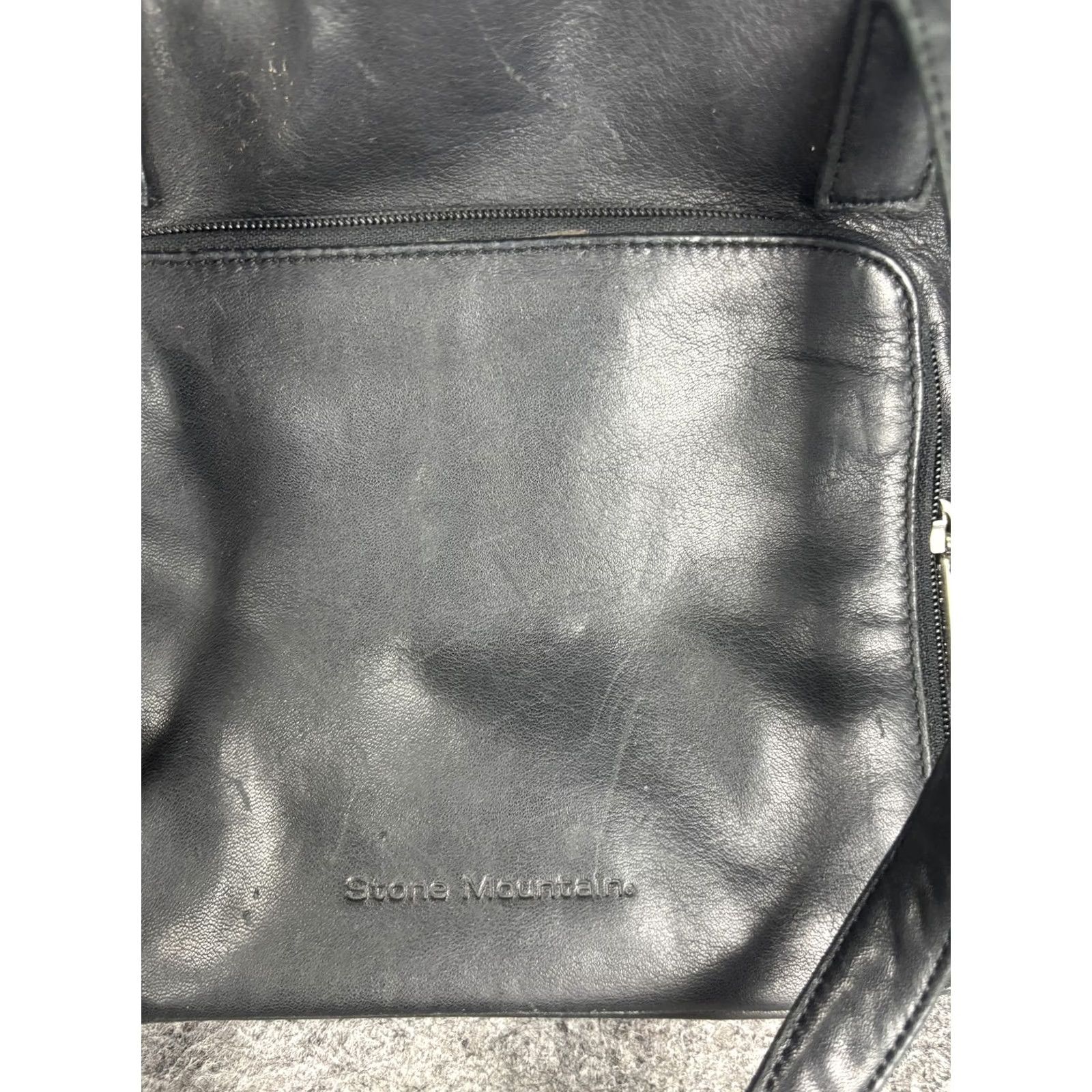 Vintage STONE MOUNTAIN Leather Shoulder Bag Tote Womens Black Zip Pockets Organizer Large Size ONE SIZE - 2 Thumbnail