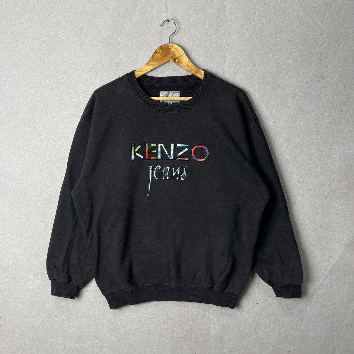 Kenzo Vintage Kenzo Jeans Embroidered Logo Sweatshirt – Black Size US L / EU 52-54 / 3 - 1 Thumbnail