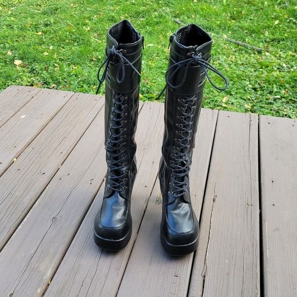 Vintage Vintage 90s y2k Tuk Black Faux Leather Platform Lace Up Brat Size US 10 / IT 40 - 4 Thumbnail