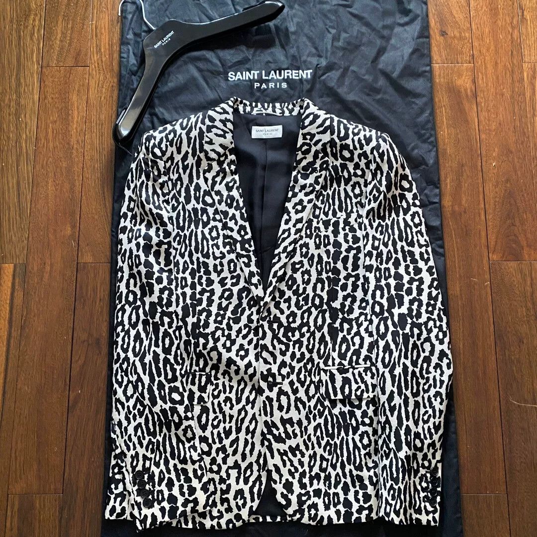 Hedi Slimane Saint Laurent FW15 Black White Leopard Blazer Size US M / EU 48-50 / 2 - 1 Thumbnail