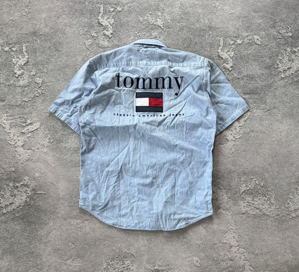 Tommy Hilfiger × Vintage Tommy Hilfiger Wmns vintage denim shirt button up polo tee Size M / US 6-8 / IT 42-44 - 4 Thumbnail