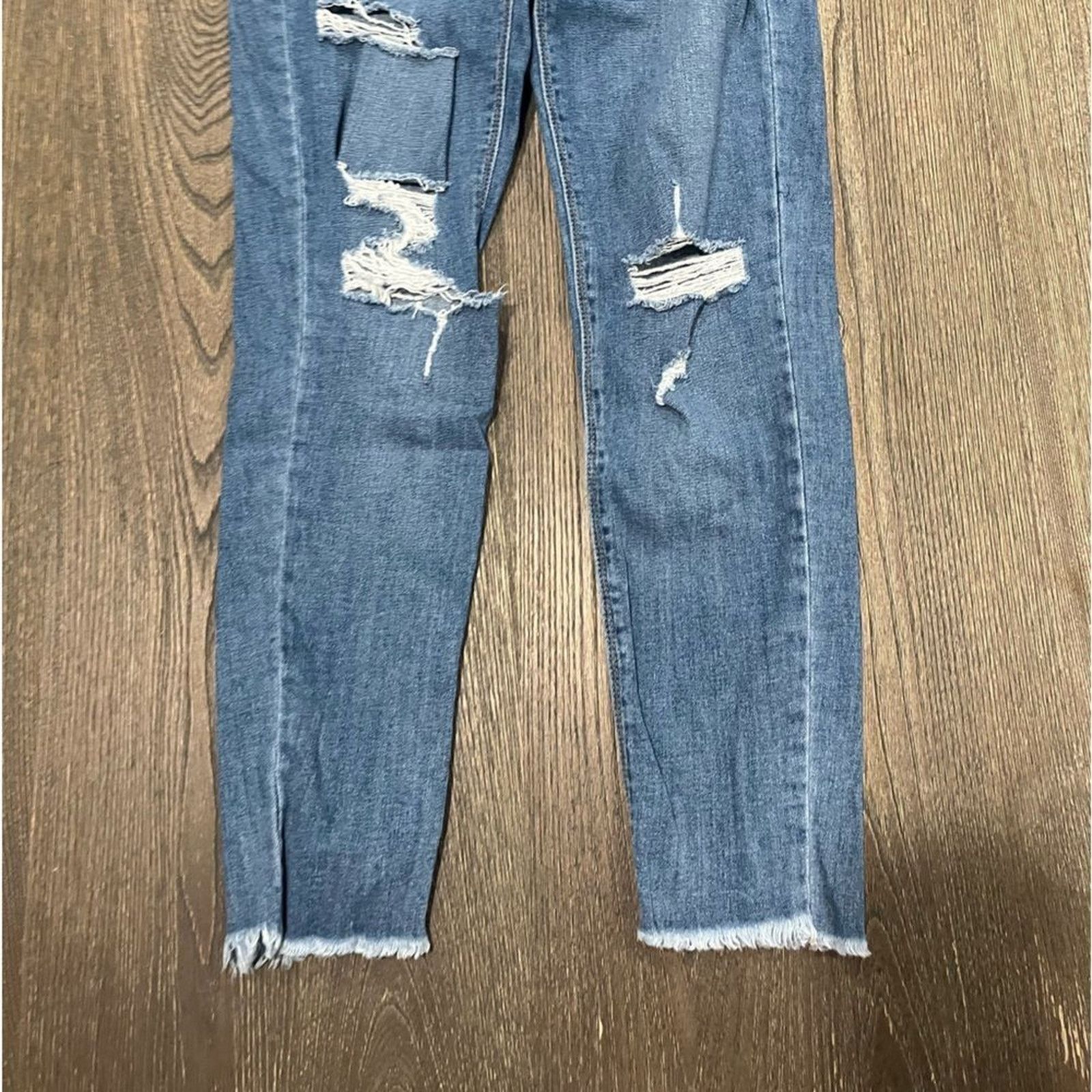 Other Just Black Denim Blue Distressed Raw Hem Skinny Jeans Sz 28 Size 28" / US 6 / IT 42 - 3 Thumbnail