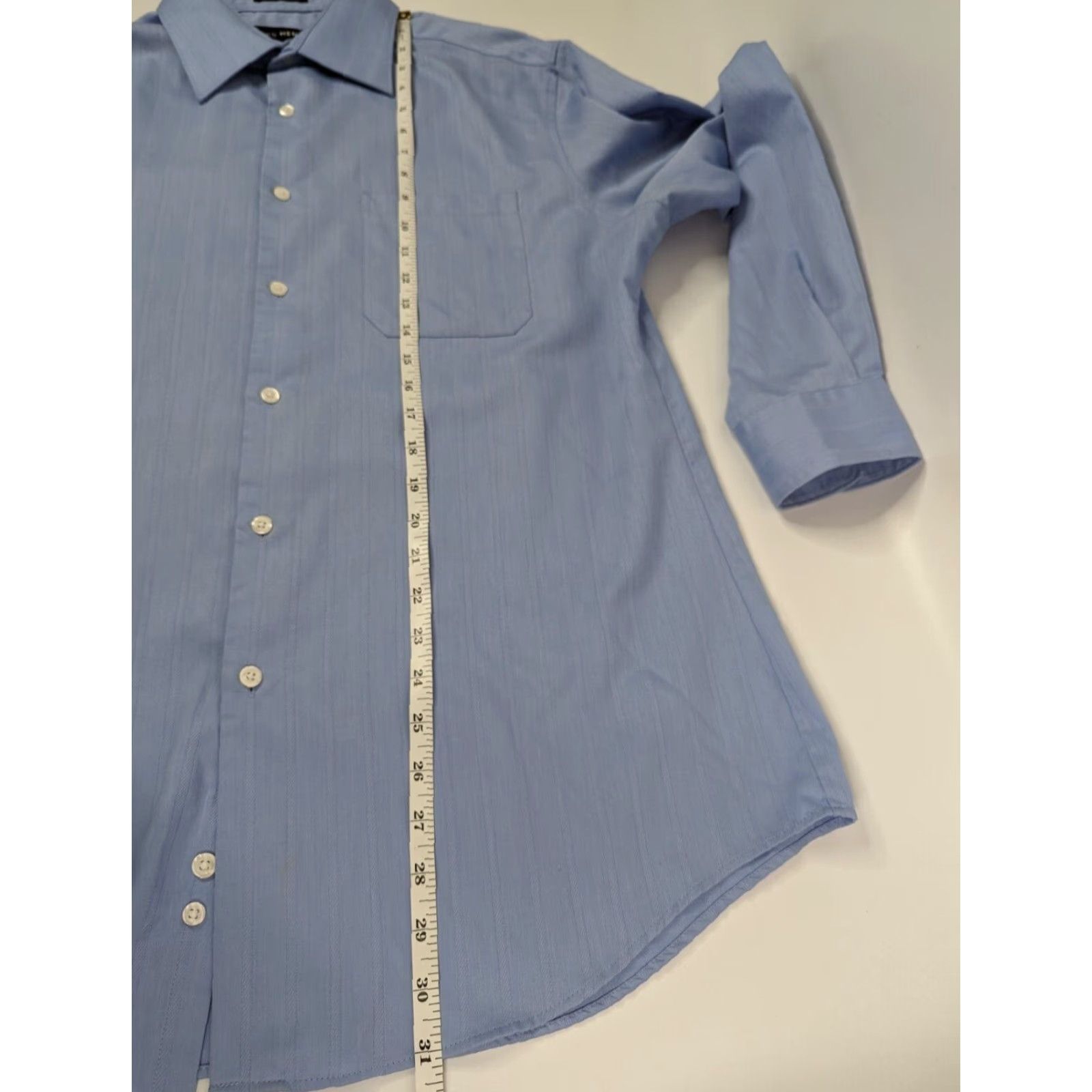 Vintage John Henry Mens Dress Shirt L Blue Pinstripe Long Sleeve 16.5 (34/35) Button-Front Shirt with One Chest Pocket Size 42R - 5 Thumbnail