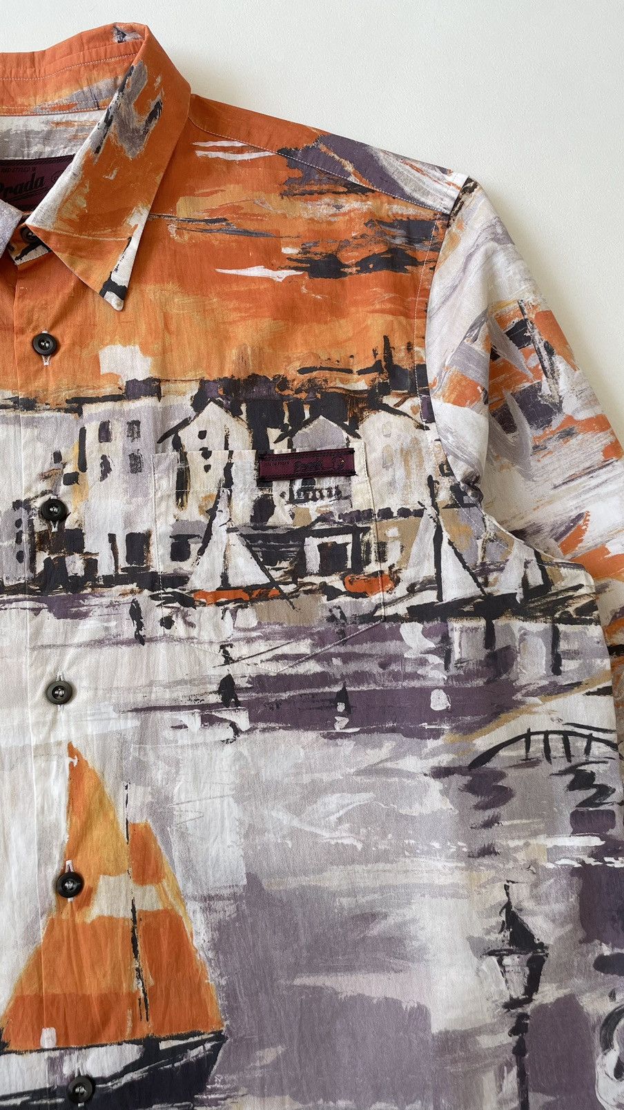Prada A/W 17 Orange ‘Village’ Print Cotton Shirt Size US M / EU 48-50 / 2 - 5 Thumbnail