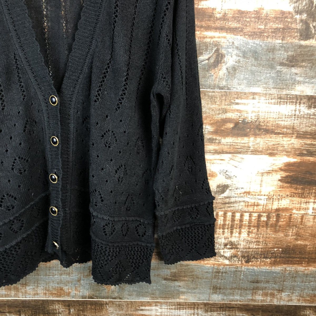 Homespun Knitwear × Japanese Brand Japanese Brand Black crochet Cardigan Knitwear #A1539 Size M / US 6-8 / IT 42-44 - 8 Thumbnail