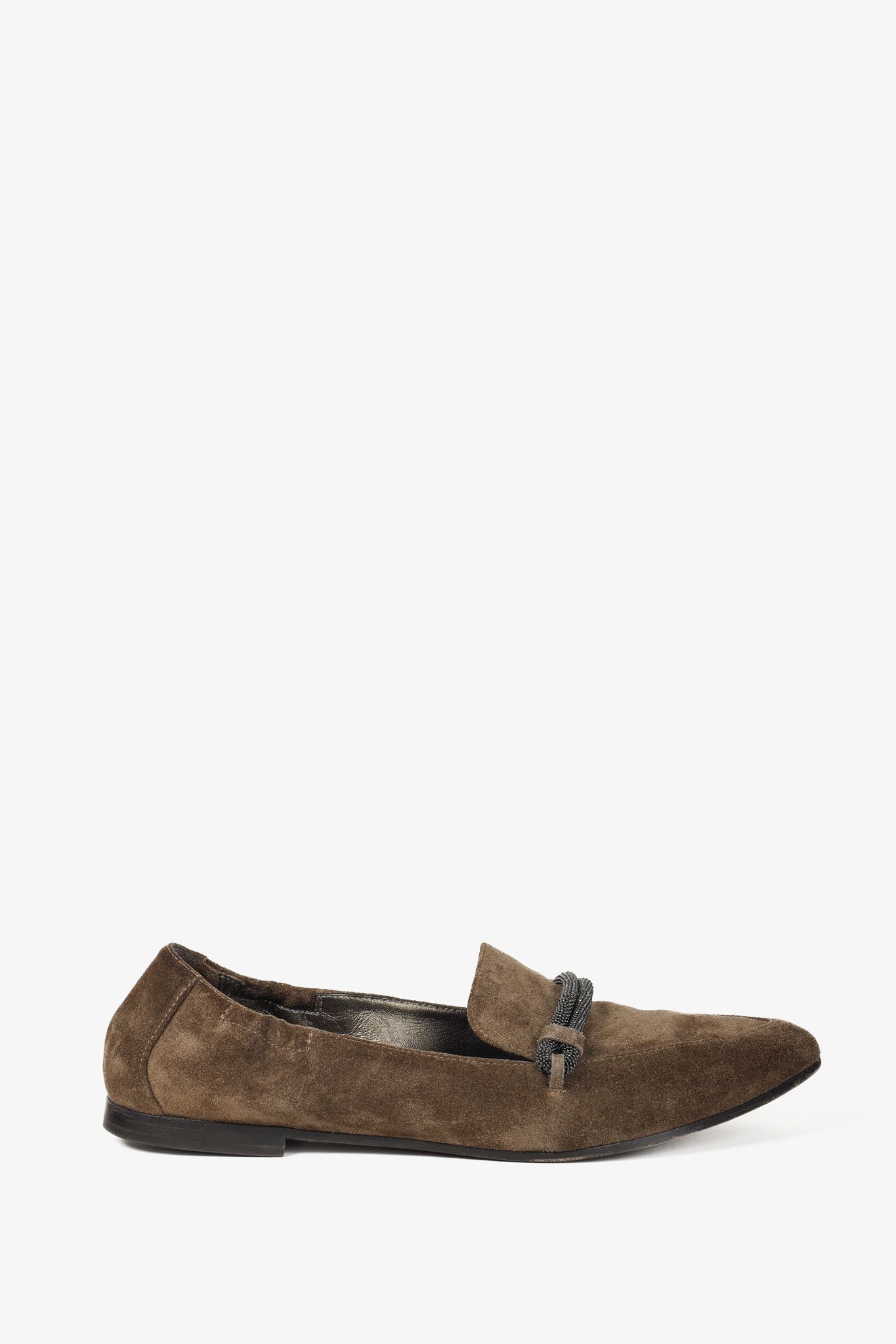 Brunello Cucinelli Brunello Cucinelli Monili Strap Brown Suede Pointed Loafers Size US 8.5 / IT 38.5 - 1 Thumbnail