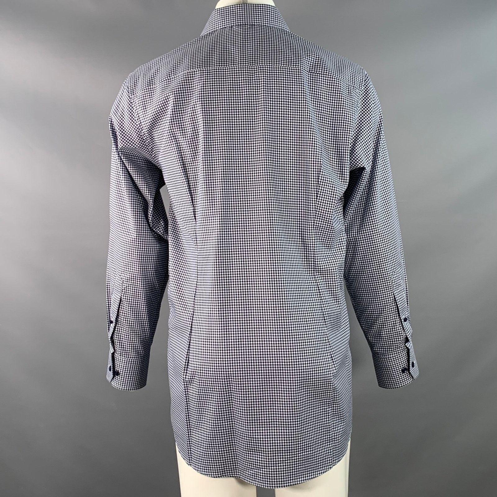 Eton Navy White Gingham Cotton Curved Cutaway Long Sleeve Shirt Size US M / EU 48-50 / 2 - 4 Thumbnail
