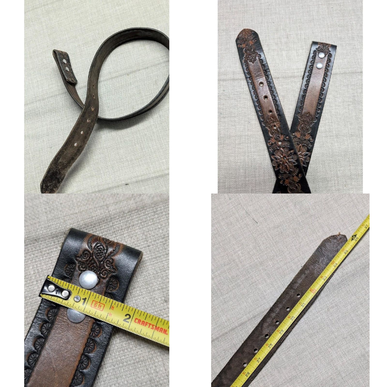 Vintage VINTAGE western belt Geometric brown leather 28 Mens Buckle Tooled Cowhide 1-3/4" width 1970s Size 28 - 8 Thumbnail