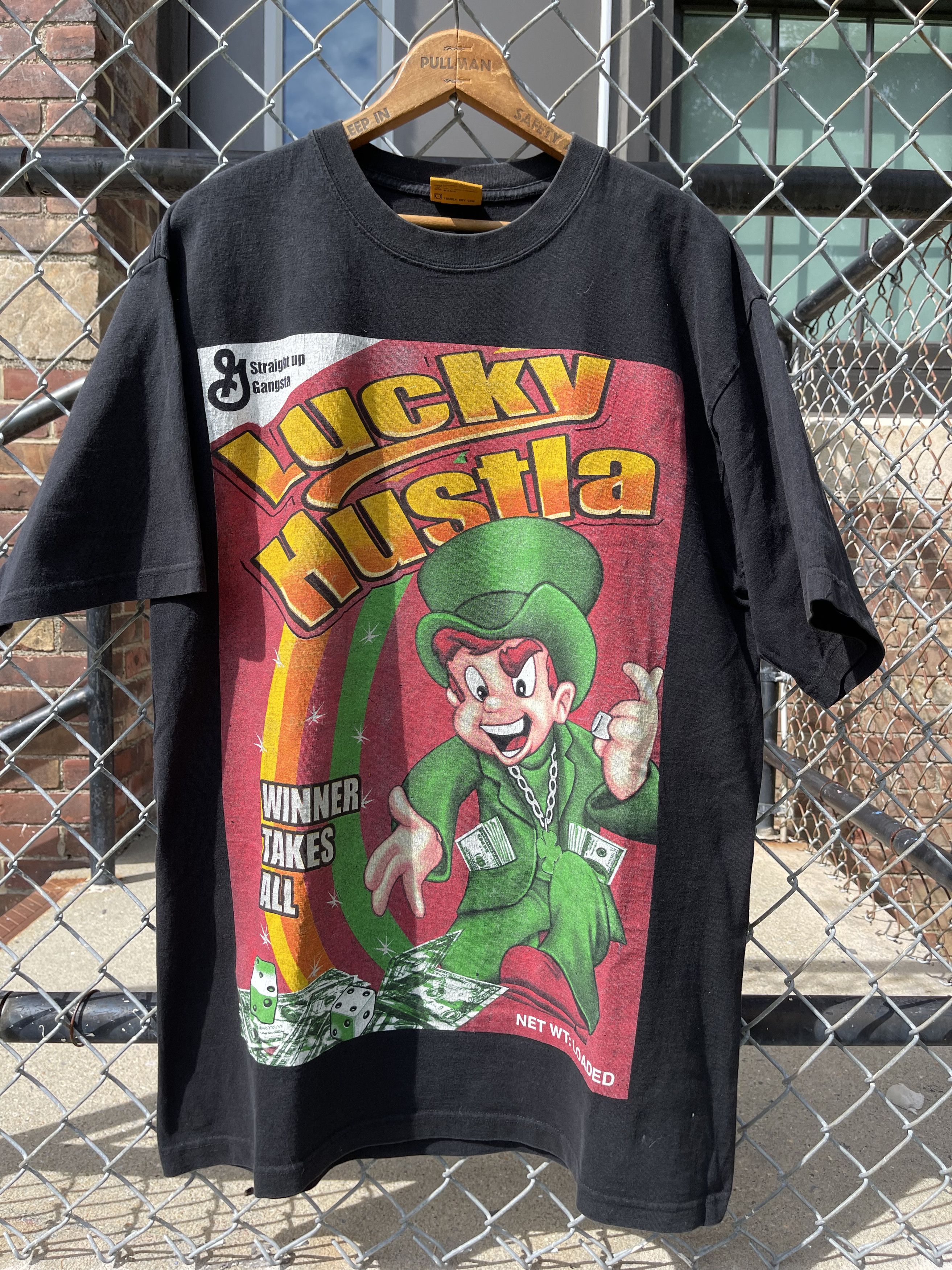 image of Rap Tees Lucky Charms Hustla Y2K Vintage 2000's Rap T-Shirt in Black, Men's (Size XL)