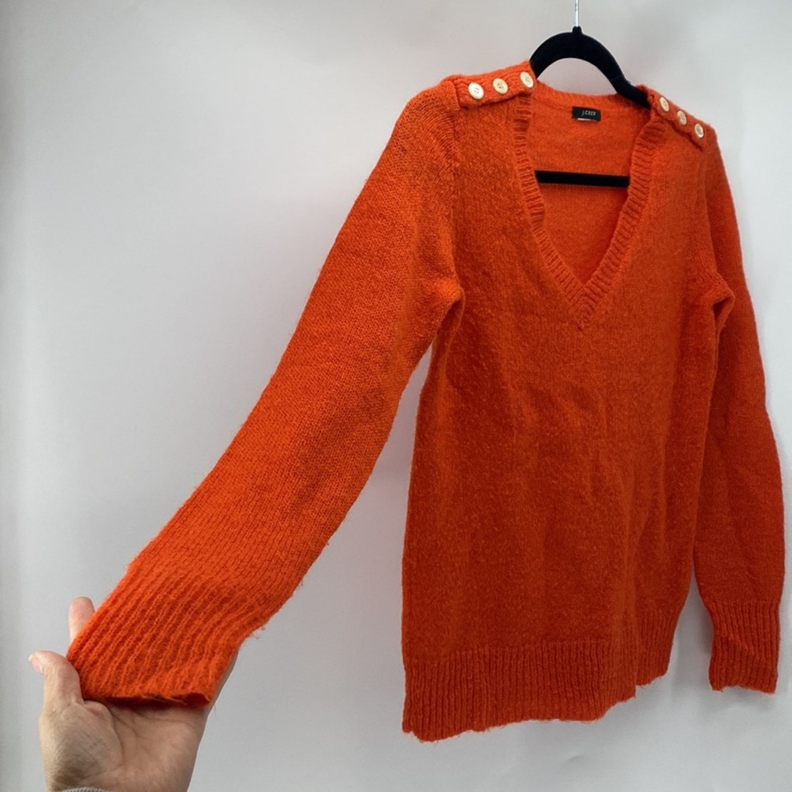 J.Crew Vintage J.Crew wool orange shoulder button detailing sweater Size S / US 4 / IT 40 - 2 Thumbnail