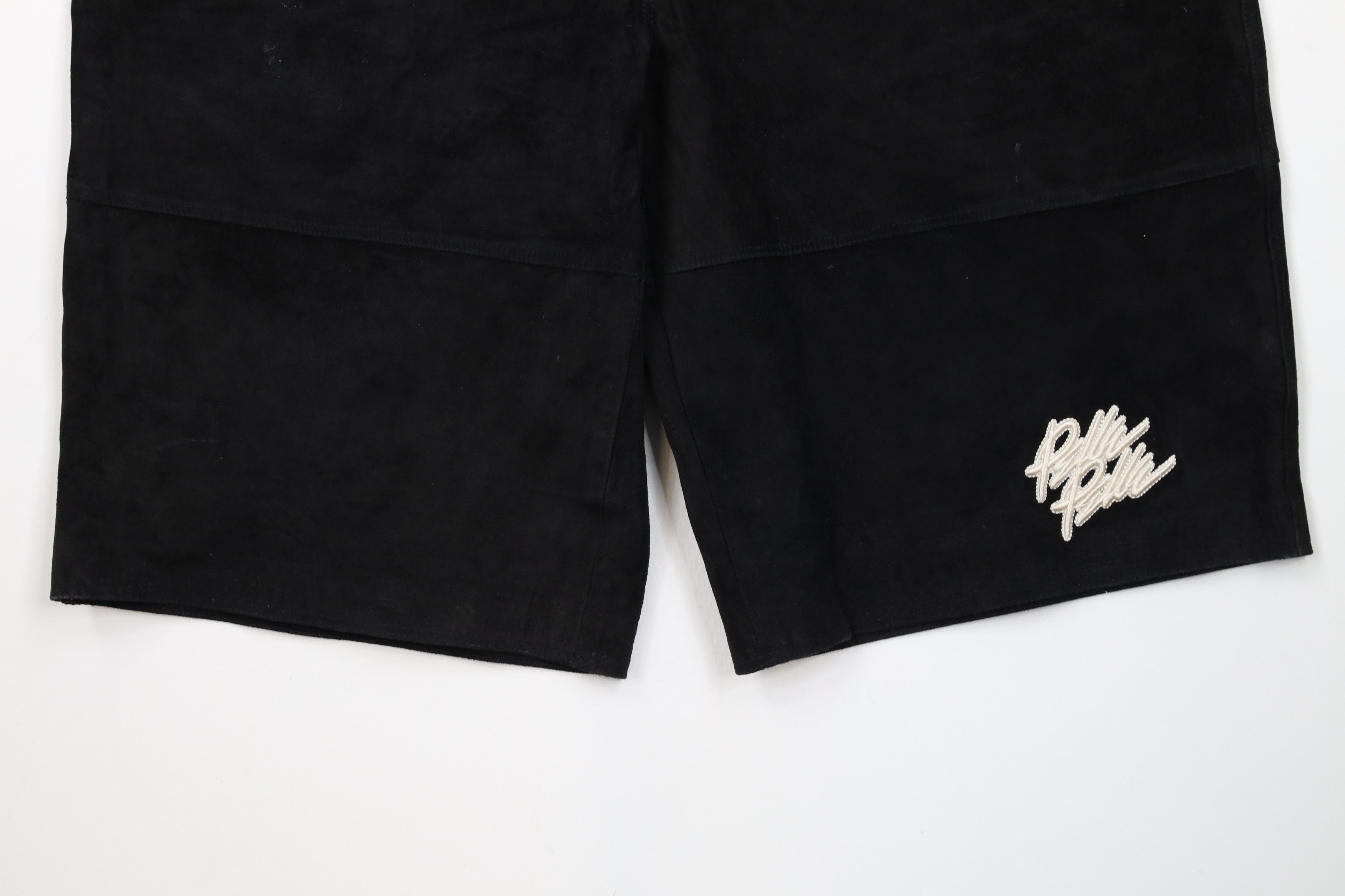 Pelle Pelle × Vintage Vintage 90s Pelle Pelle Suede Leather Baggy Shorts Black Size US 36 / EU 52 - 4 Thumbnail