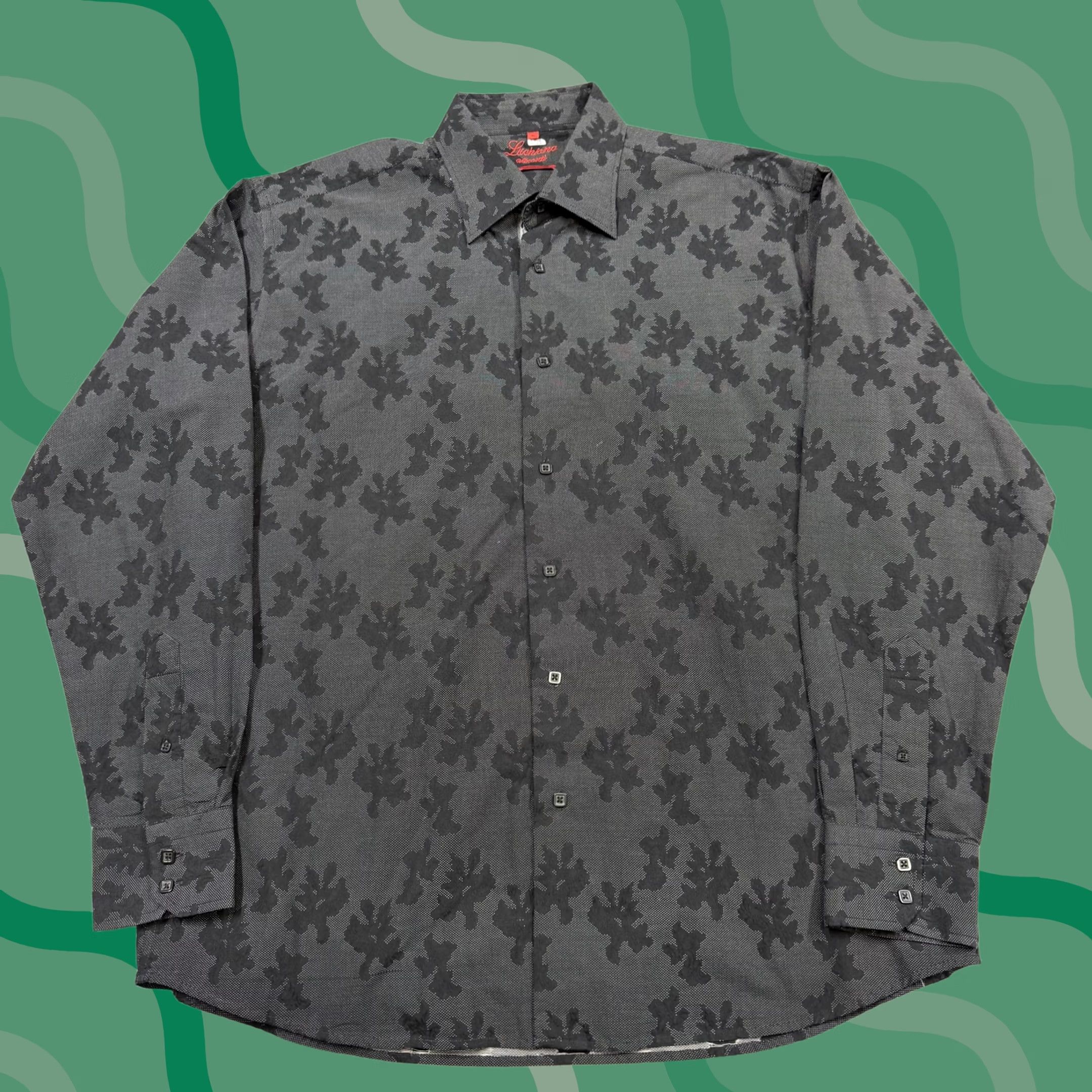 Luchiano Visconti Luchiano Visconti Shirt Mens XL Gray Floral Mercerized Cotton Button Long Sleeve Size US XL / EU 56 / 4 - 1 Thumbnail