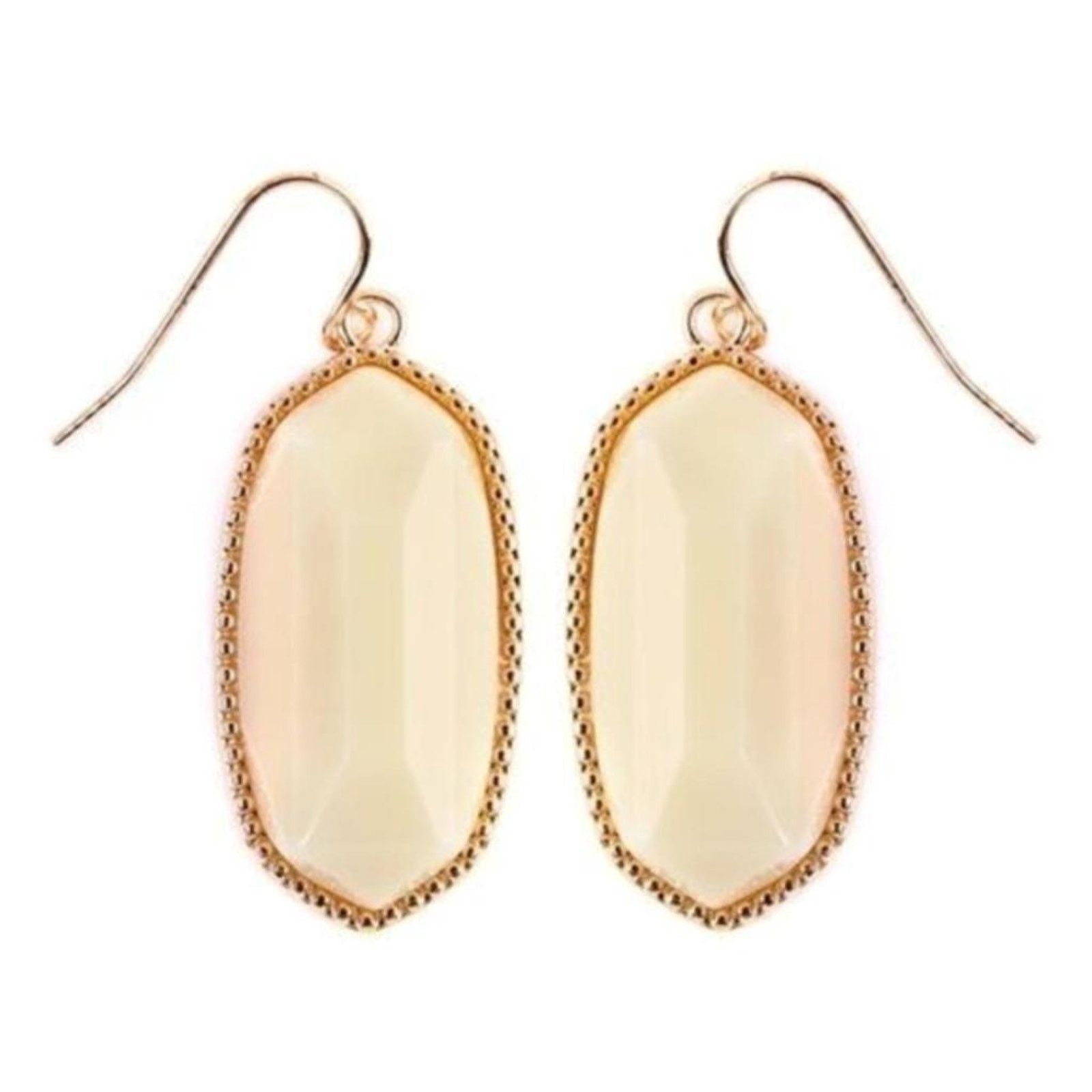 Other New Boutique Ivory Stone Gold Hexagon Dangle Drop Earrings Size ONE SIZE - 1 Preview