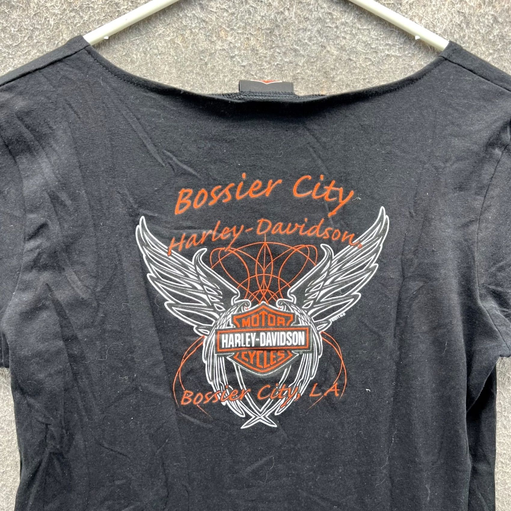 Harley Davidson VINTAGE Harley-Davidson Shirt Womens Large Black Cutout Wings Graphic Tee USA Y2K Size L / US 10 / IT 46 - 3 Thumbnail