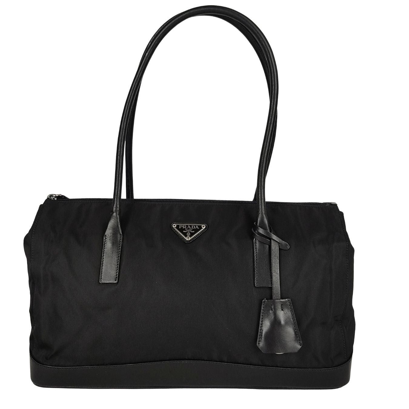 image of Prada Prada Prada Unisex Shoulder Bag In Nylon And Black Leather, Women's