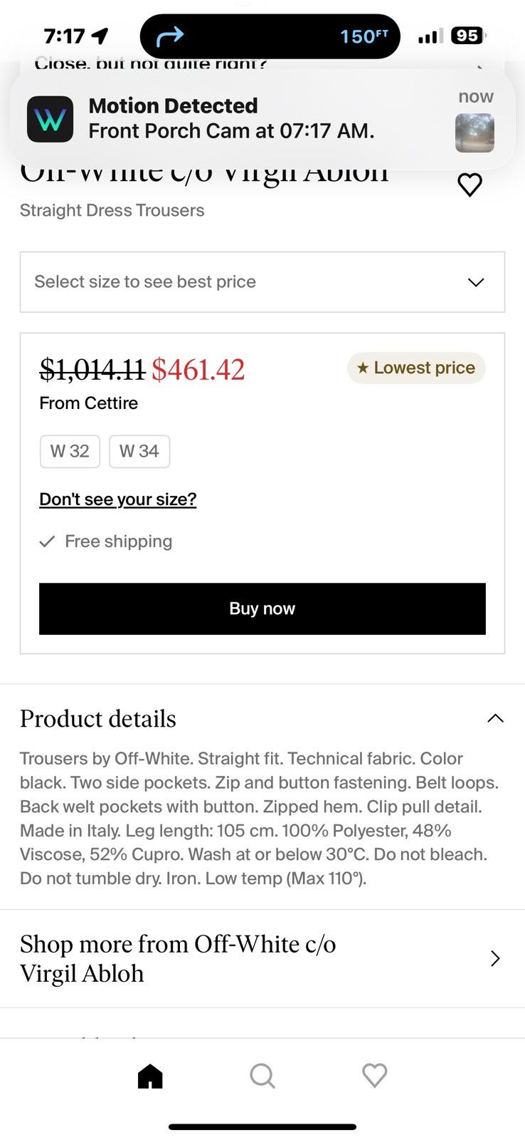 Off-White Off-White black slim jeans wool pants Size US 34 / EU 50 - 2 Thumbnail