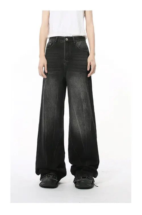 Japanese Brand Washed lightning pattern retro straight wide-leg jeans y2k Size US 34 / EU 50 - 1 Thumbnail