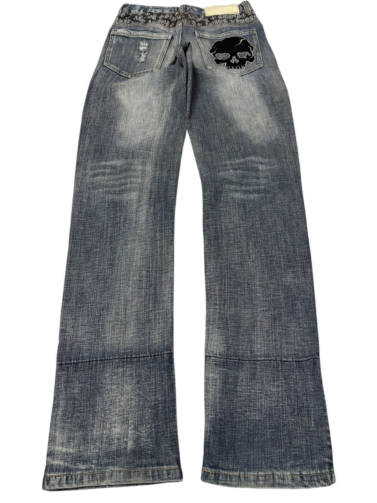 Japanese Brand Vtg Route Japan Punk Skull Embrodered Distressed Jeans Size US 26 / EU 42 - 3 Thumbnail