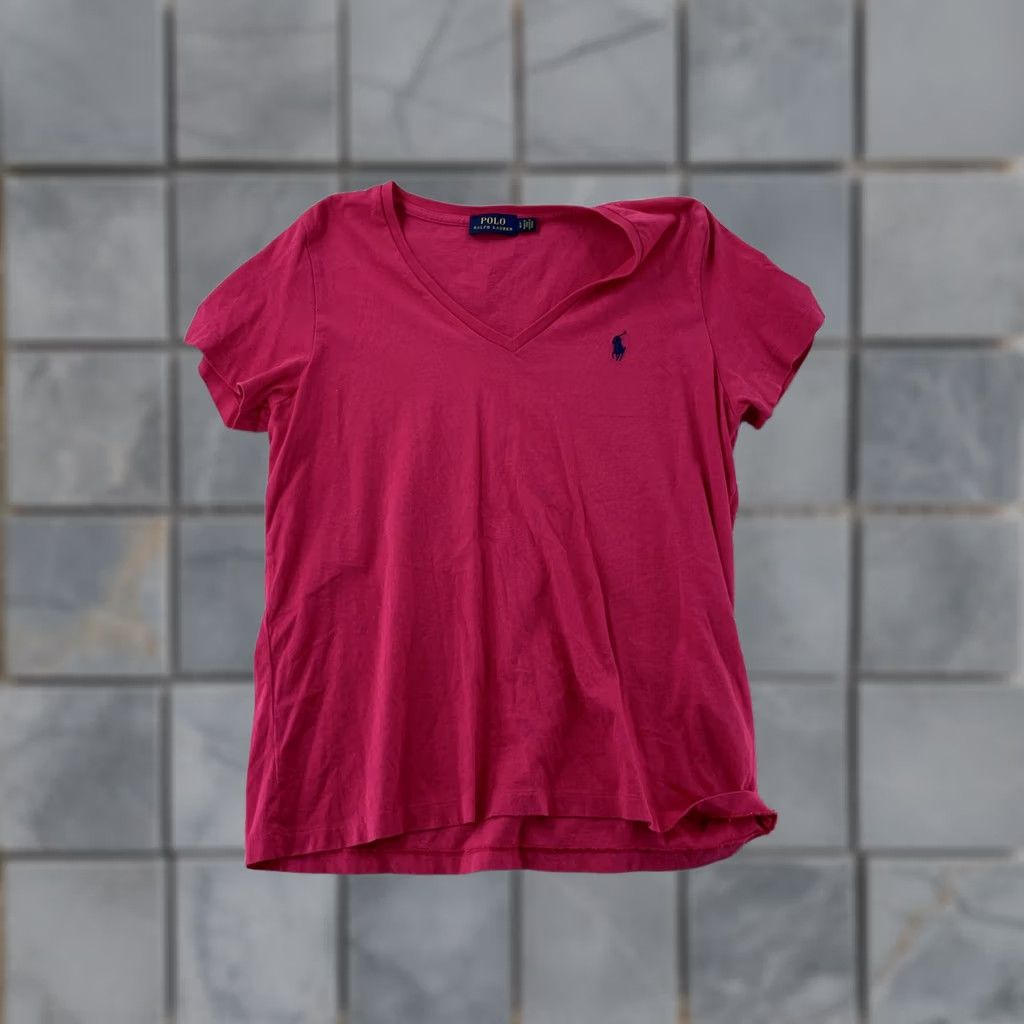 Polo Ralph Lauren Polo Ralph Lauren Shirt Womens Large Pink V-Neck Short Sleeve Pony Logo Tee Size L / US 10 / IT 46 - 1 Thumbnail