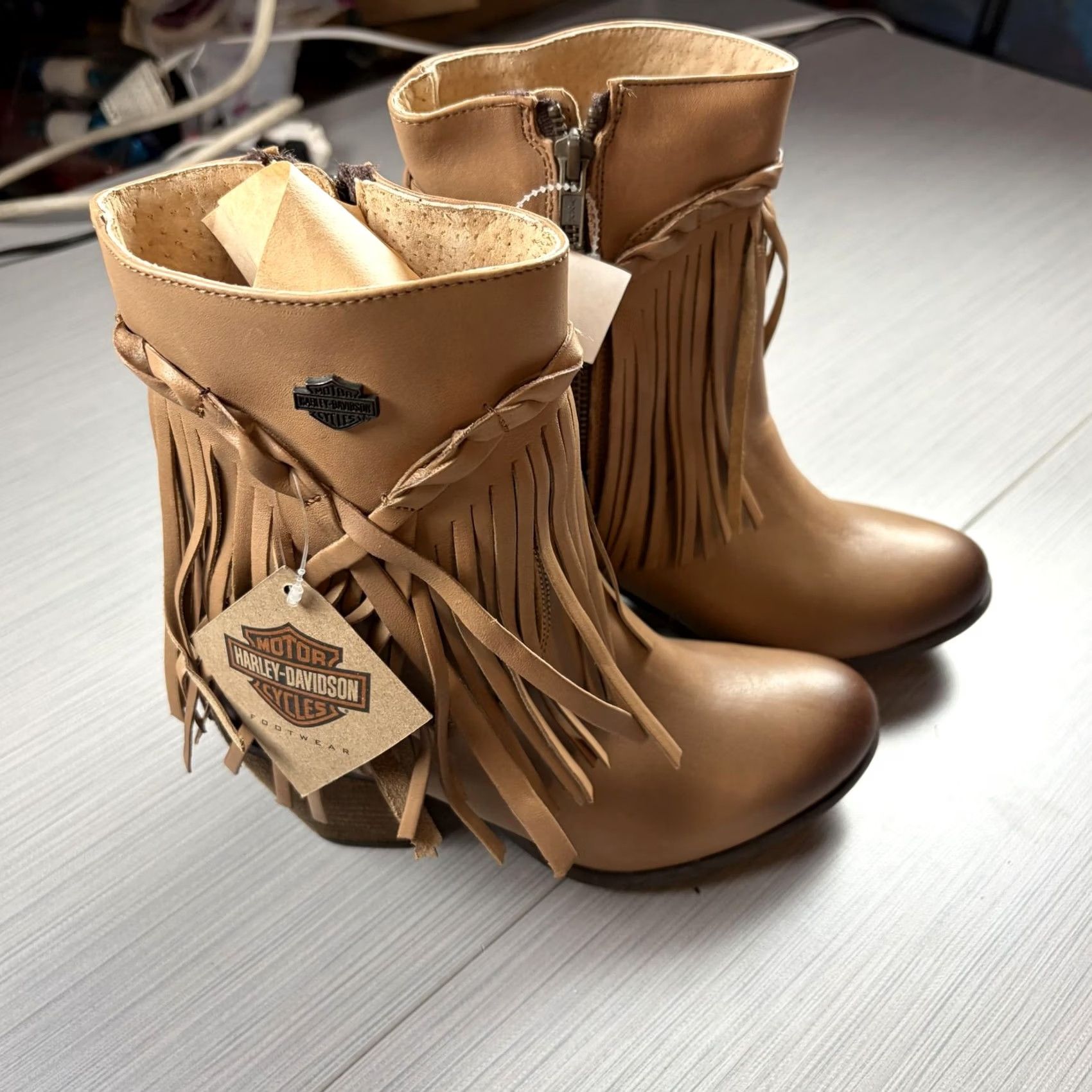 Harley Davidson Harley-Davidson Retta Boots Womens Size 7 Brown Leather Fringe Ankle Zip Bootie Subcategory: Shoes Size US 7 / IT 37 - 2 Thumbnail