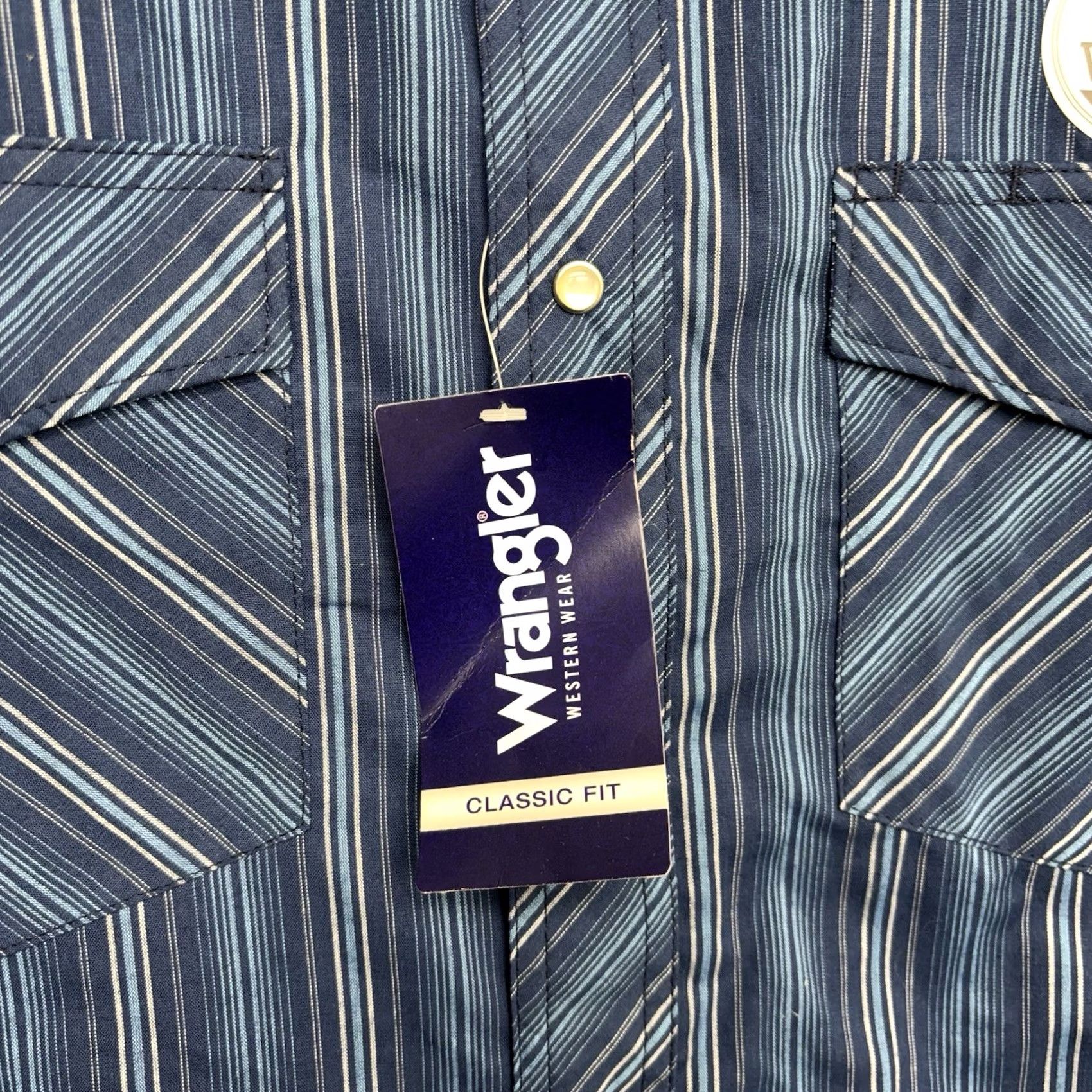 Wrangler Wrangler Pearl Snap Shirt Mens XL Blue Long Sleeve Striped Western NWT Size US XL / EU 56 / 4 - 4 Thumbnail