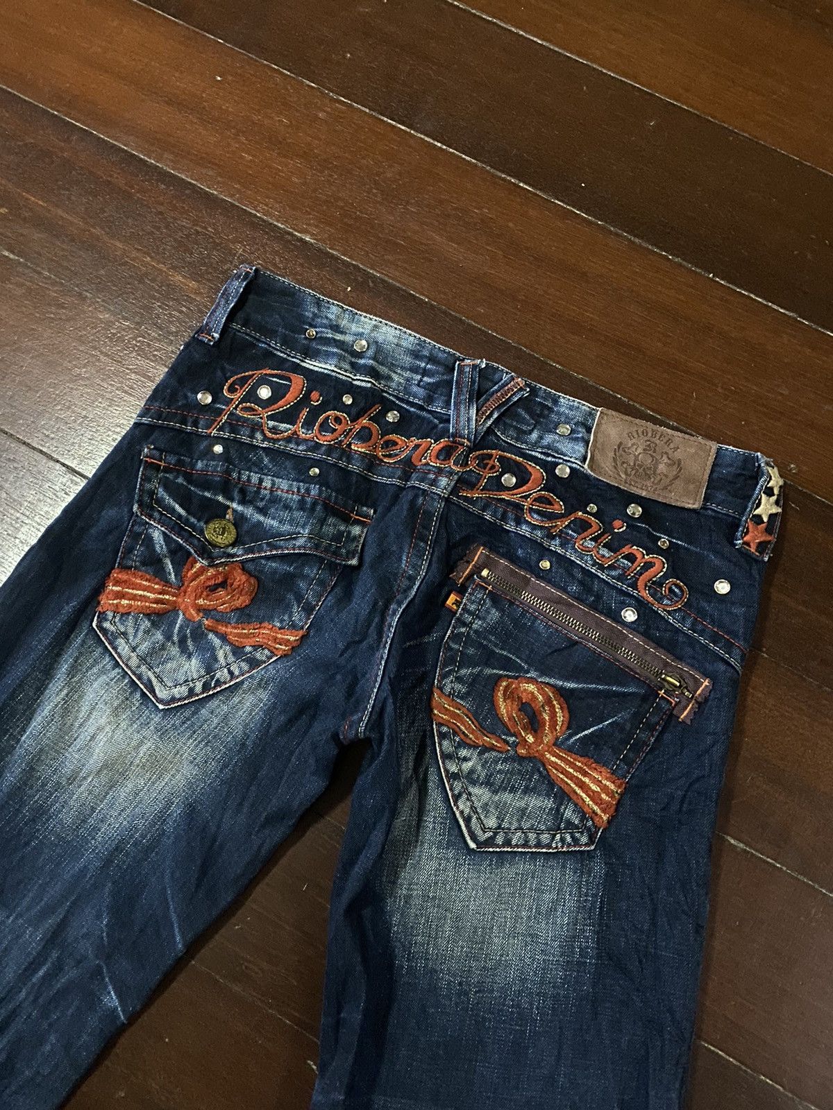 JNCO FIRE 🔥 RIOBERA DENIM FLARE JEANS LOW RISE EMBROIDERED STUDD Size 34" / US 12 / IT 48 - 19 Thumbnail