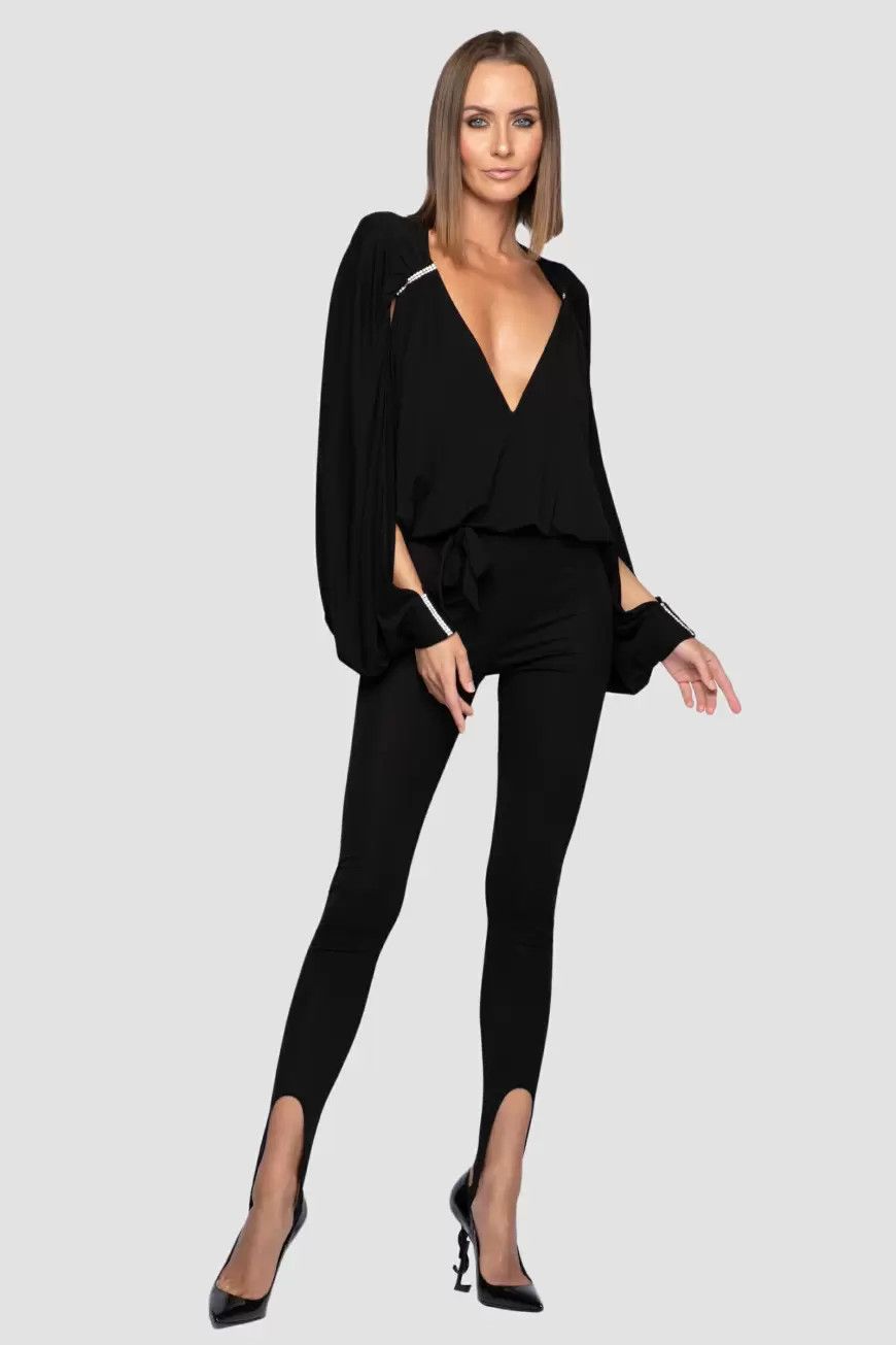 Saint Laurent Paris o1s1wg111024 Sleeved Catsuit Crepe Jersey Jumpsuit Black Size 25" / US 0 / IT 36 - 3 Thumbnail