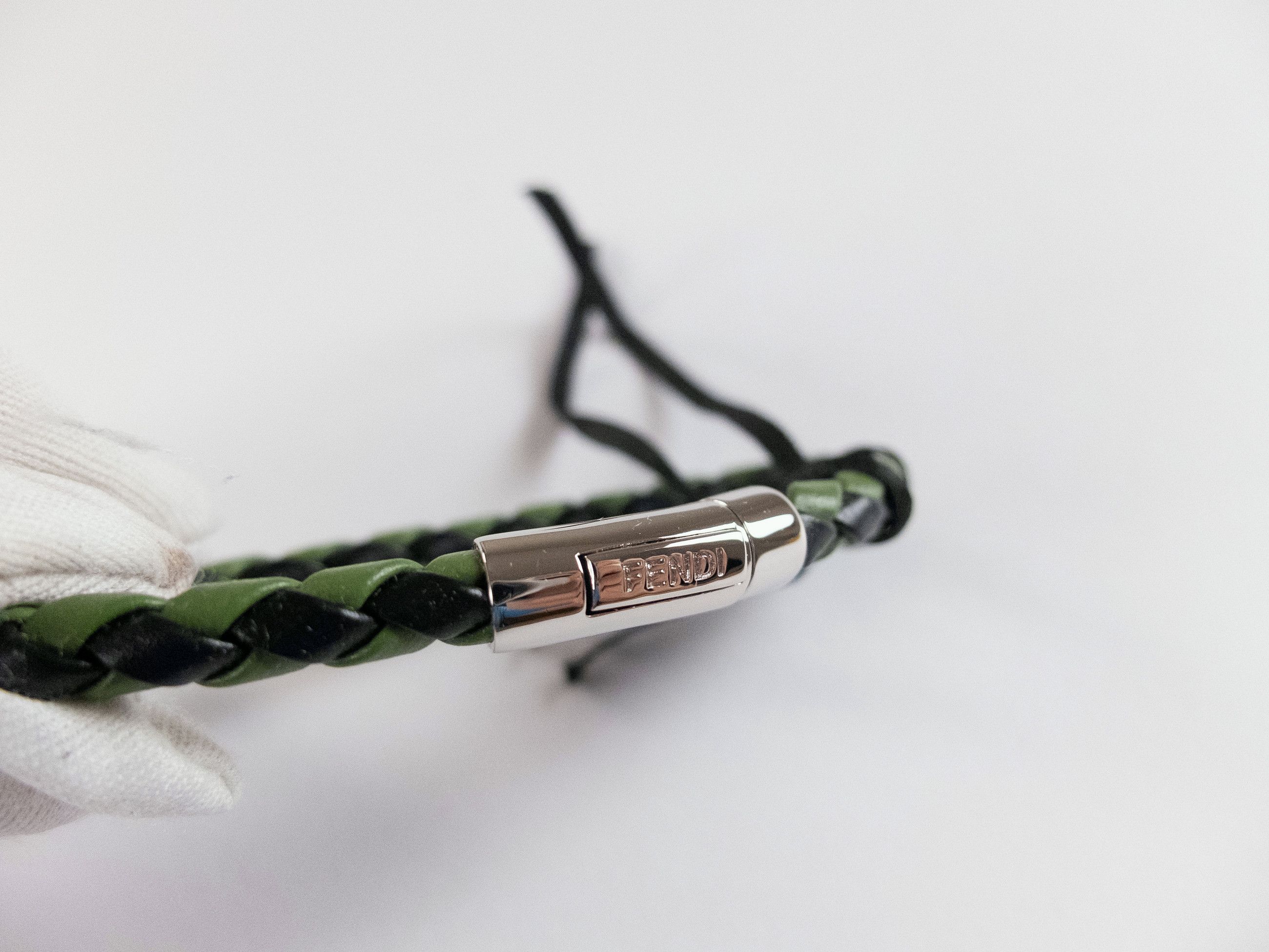 Fendi FENDI green & black woven leather bracelet Medium Size ONE SIZE - 3 Thumbnail