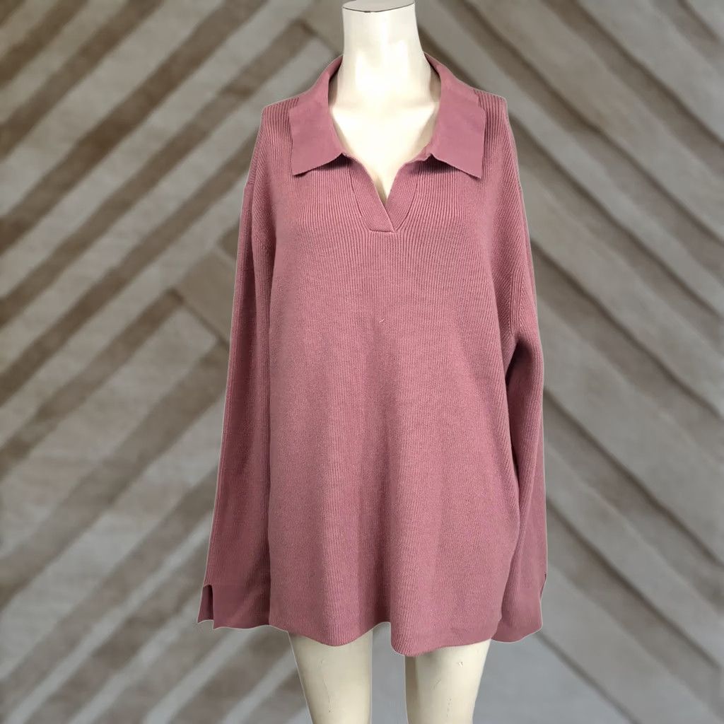 Vintage FIRST LOVE BY LOVELYN Dusty Rose Ribbed Collared Long Sleeve Sweater 3X Size XXL / US 16-18 / IT 52-54 - 1 Thumbnail