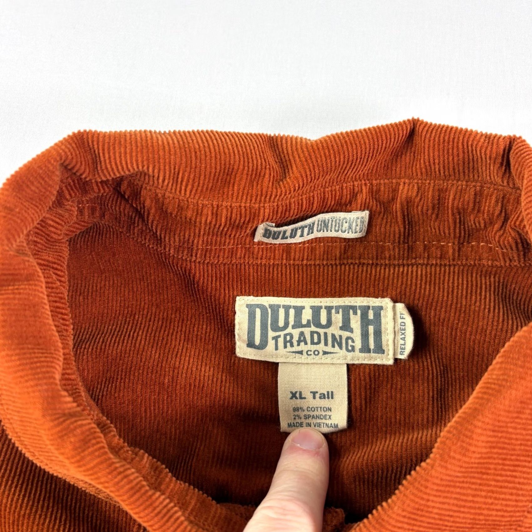 CO Duluth Shirt Mens XLT Tall Orange Corduroy Button Up Untucked Relaxed Size US XL / EU 56 / 4 - 3 Thumbnail