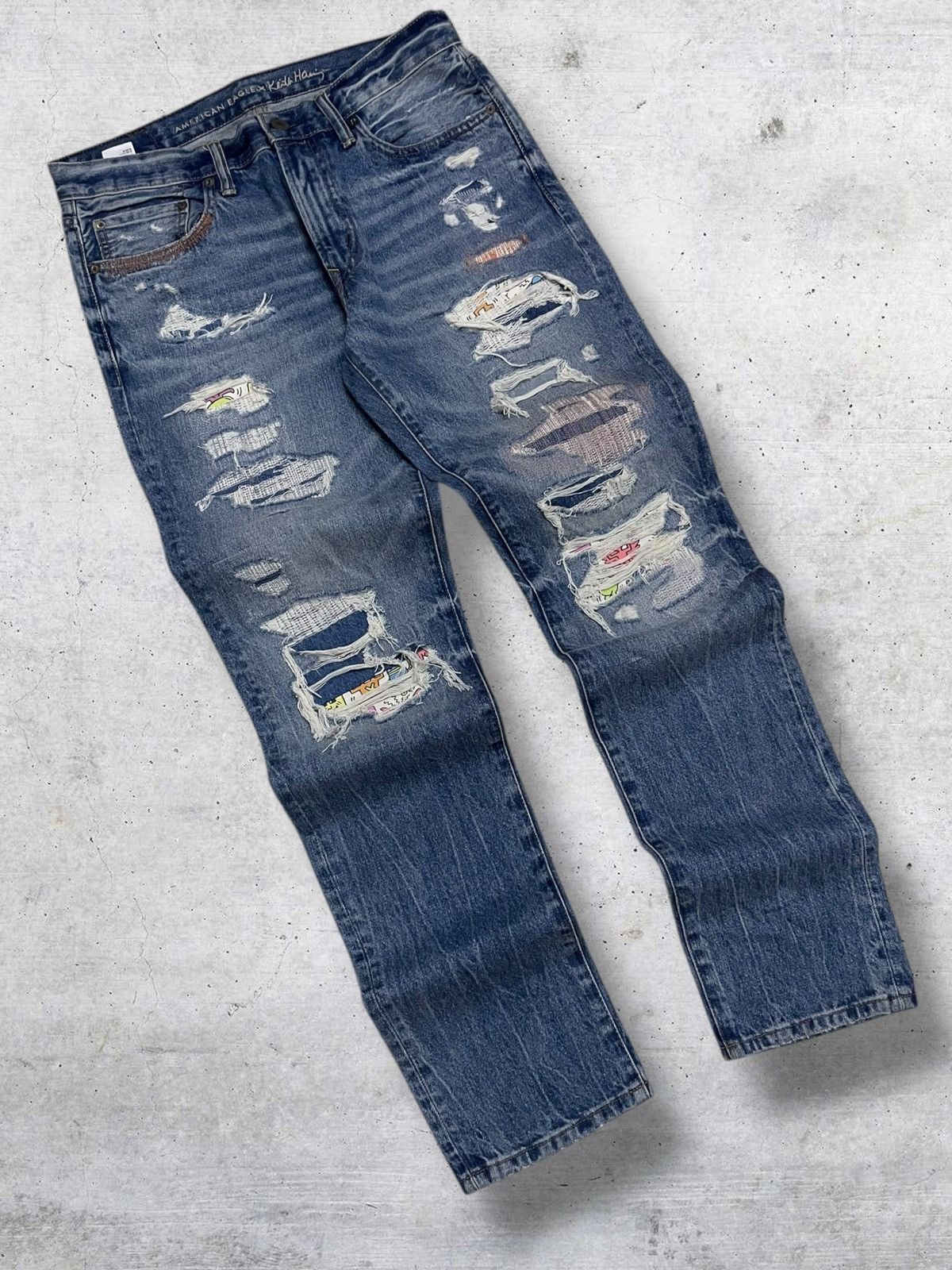 American Eagle Outfitters DESIGNER AMERICAN EAGLE X KEITH HEARING PATCHWORK BORO DENIM Size US 32 / EU 48 - 2 Thumbnail