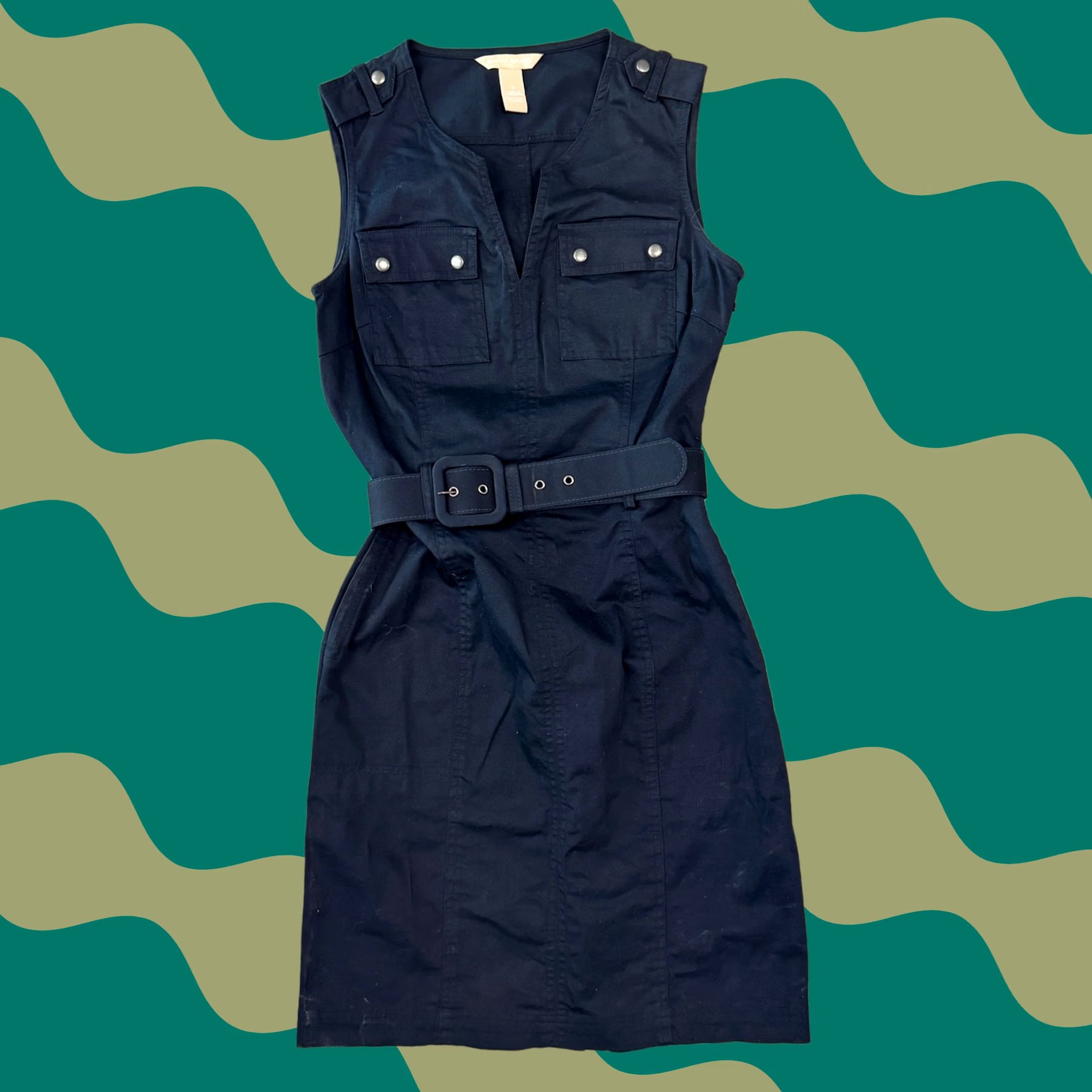 Banana Republic VINTAGE Banana Republic Sleeveless Stretch Belted Shift Dress Women's 0 Black Cotton Blend Shirt/Midi? Size XS / US 0-2 / IT 36-38 - 1 Thumbnail