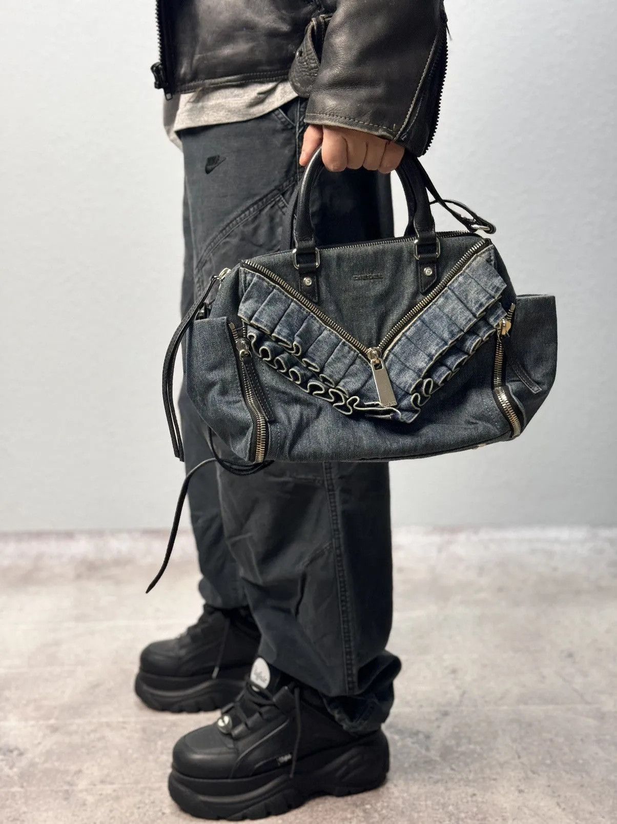 Avant Garde x Diesel Vintage Sling Bag Y2K Multi Pocket Bag Military Denim Jacket in Blue, Men's