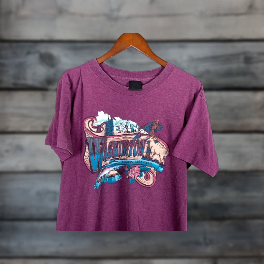 Vintage VINTAGE Washington State T-Shirt Adult Large Dark Red Tennessee River Single Stitch Cotton Polyester Blend 1990s 90s Mens Shirt Size US L / EU 52-54 / 3 - 1 Thumbnail