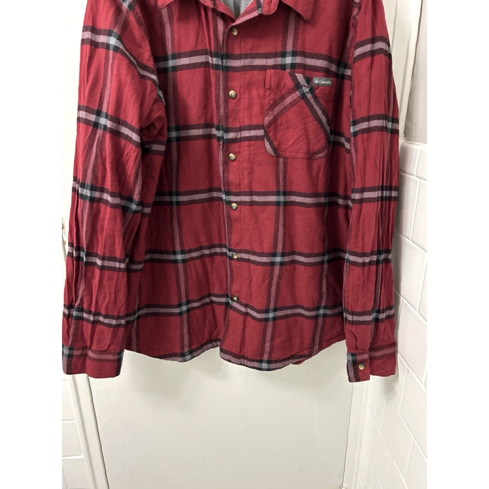 Vintage Columbia Shirt Jacket Mens Large Red Plaid Fleece Lined Shacket L/S Button-Up Chest Pocket Casual Fall Winter Size US L / EU 52-54 / 3 - 3 Thumbnail