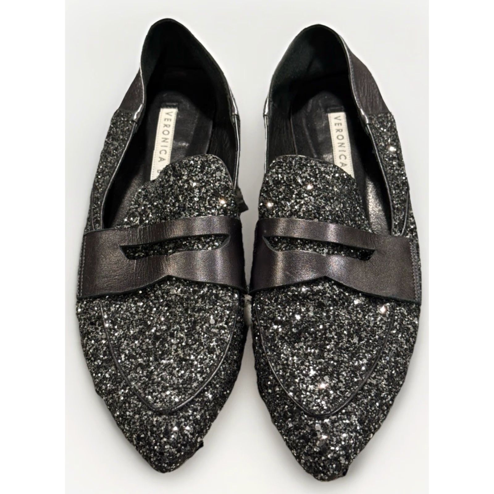 Veronica Beard VERONICA BEARD Glitter Penny Loafers Women's Flat Slip-On Leather Casual Party Work Italy Sz 7.5 Metallic Midnight Size US 7.5 / IT 37.5 - 2 Thumbnail