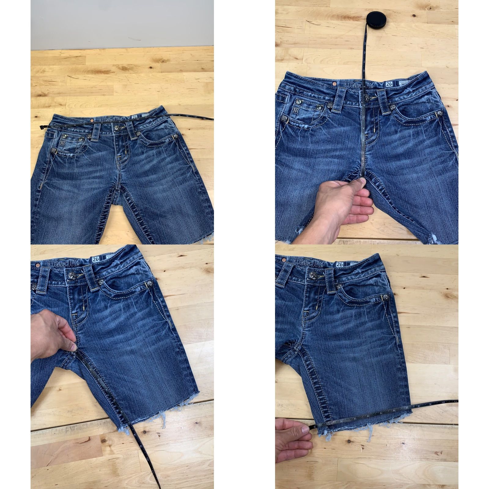 Miss Me Miss Me Cut Off Shorts Womens 26 Denim Rhinestone Cross Raw Hem City Grunge Bedazzled Vintage No Size 26" / US 2 / IT 38 - 8 Thumbnail
