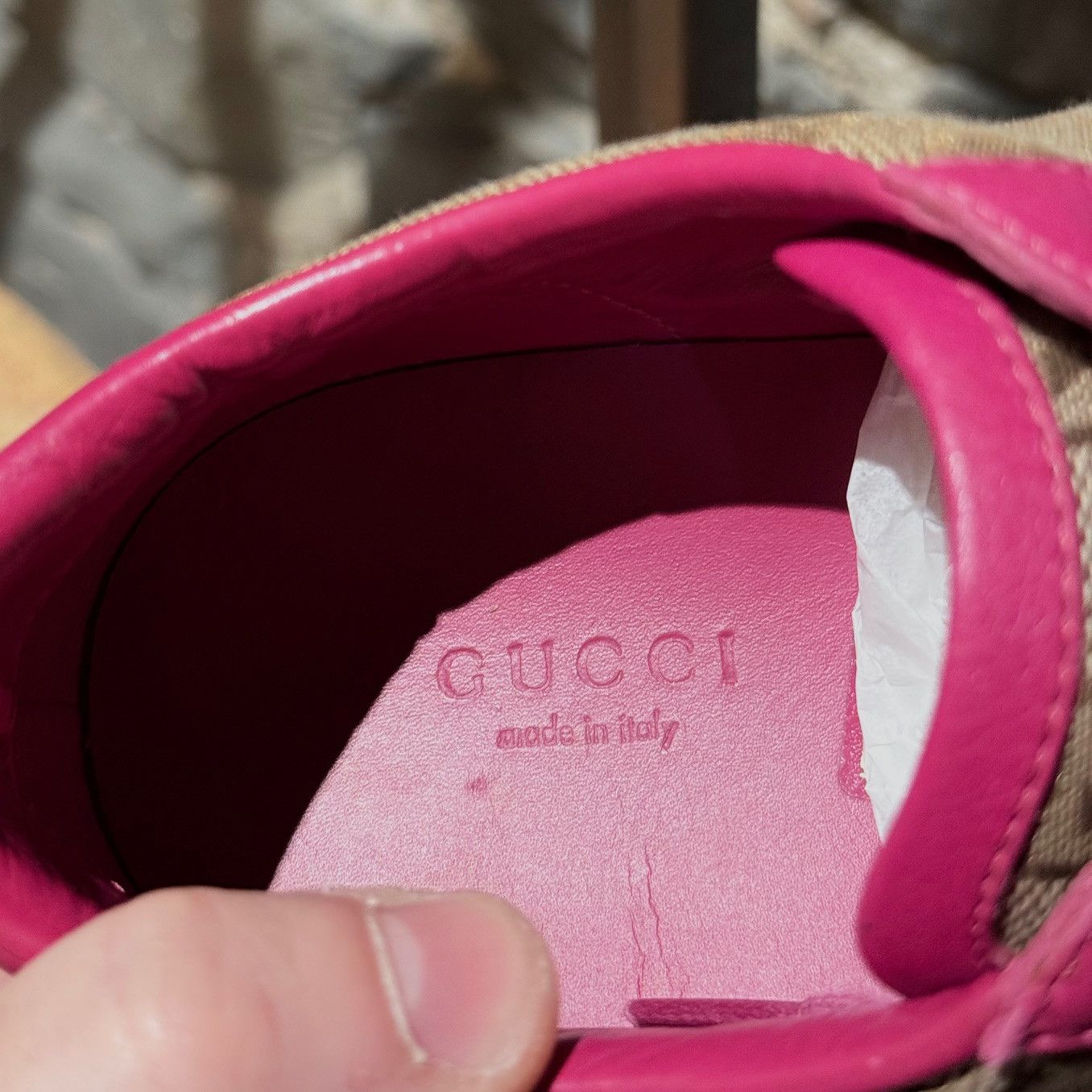 Gucci Gucci Beige GG Canvas Fuchsia Leather Brooklyn Sneakers Size US 7.5 / IT 37.5 - 11 Thumbnail