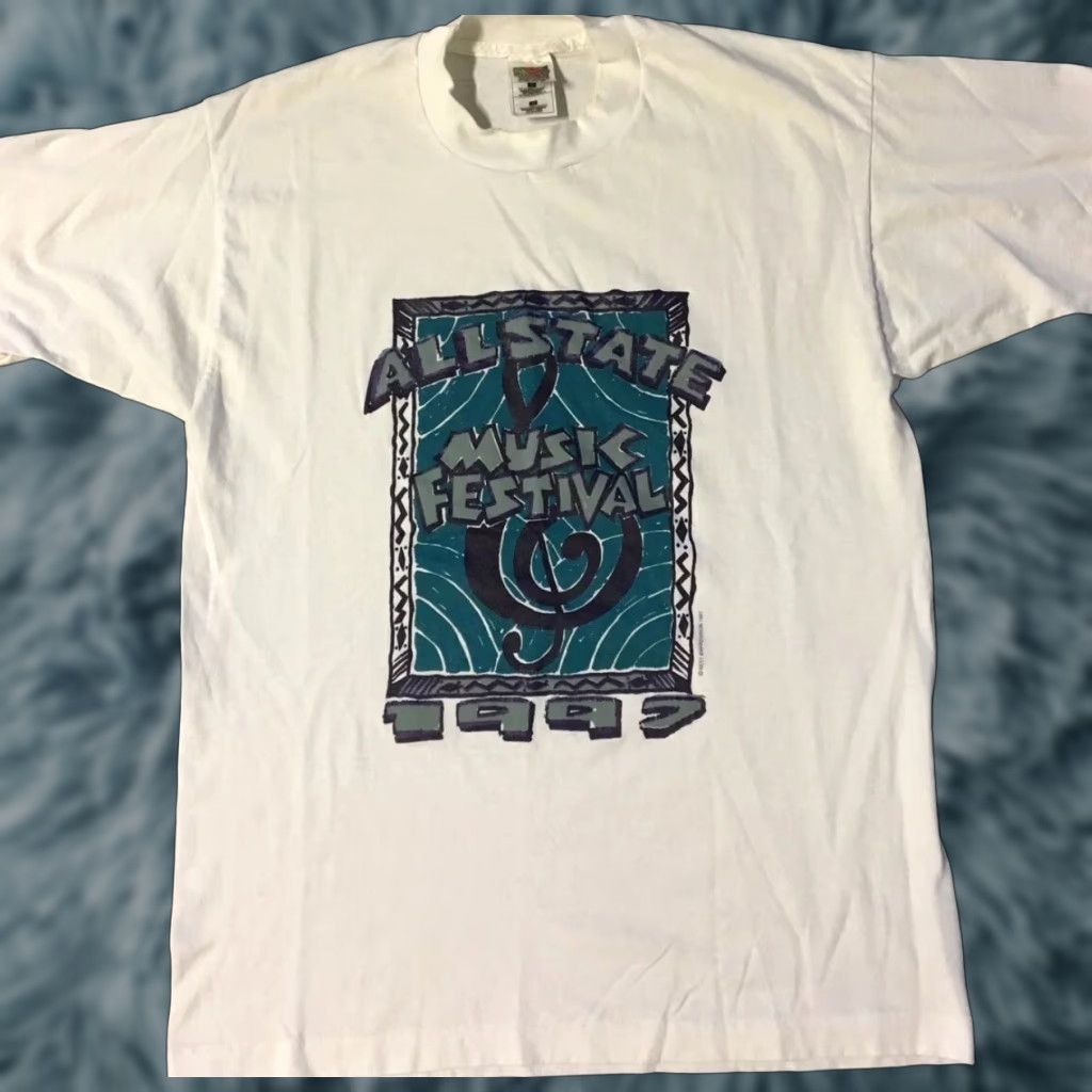 Fruit Of The Loom VINTAGE Allstate Music Festival Shirt L Men White 90s Vaporwave Grunge USA 1997 Concert Tour Shirt Size US L / EU 52-54 / 3 - 1 Thumbnail