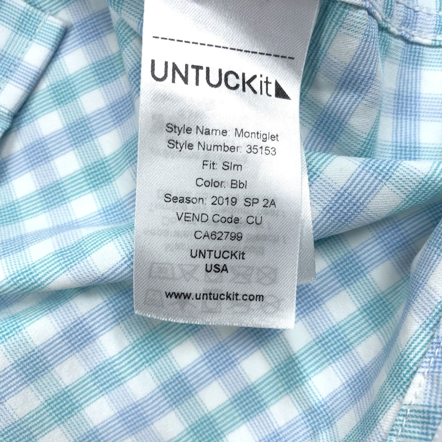 UNTUCKit UNTUCKit Montiglet Men's M Slim Fit Gingham Button-Down Shirt Aqua White Size US M / EU 48-50 / 2 - 5 Thumbnail