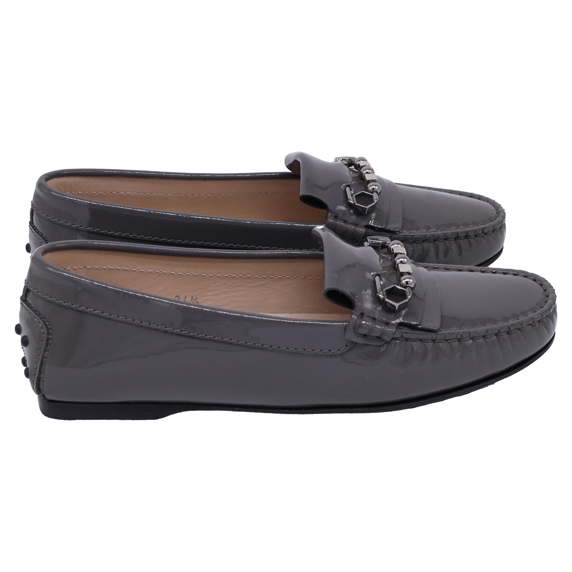 Tod's Tod's Embellished Driver Shoes in Grey Patent Leather Size US 5.5 / IT 35.5 - 1 Thumbnail
