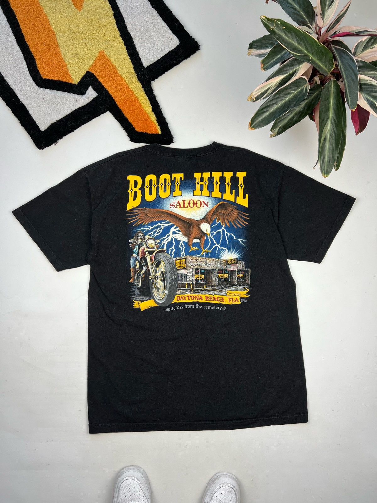 image of Harley Davidson x Vintage Boot Hill Saloon Tee Shirt Thunder 1995 in Black, Men's (Size 2XL)