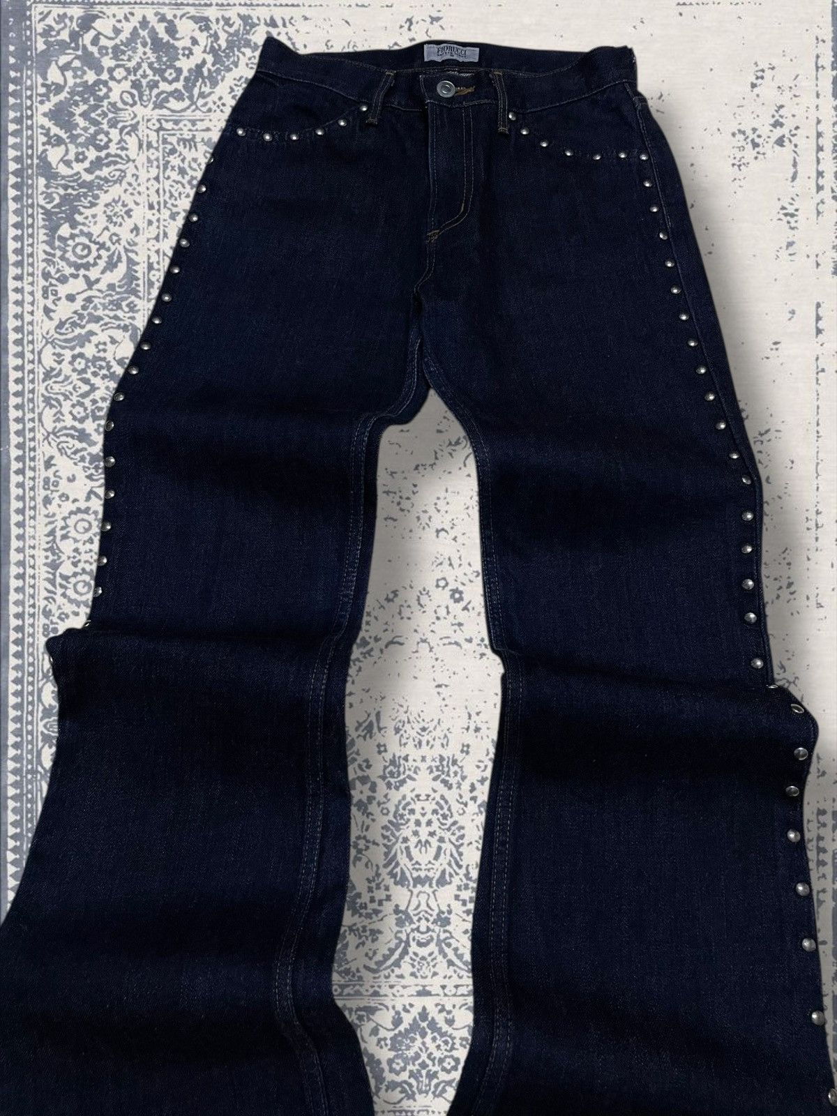 Designer × Fiorucci × Vintage Vintage Og 90s Designer Fiorucci Safety Flared Studded Denim Size US 26 / EU 42 - 4 Thumbnail