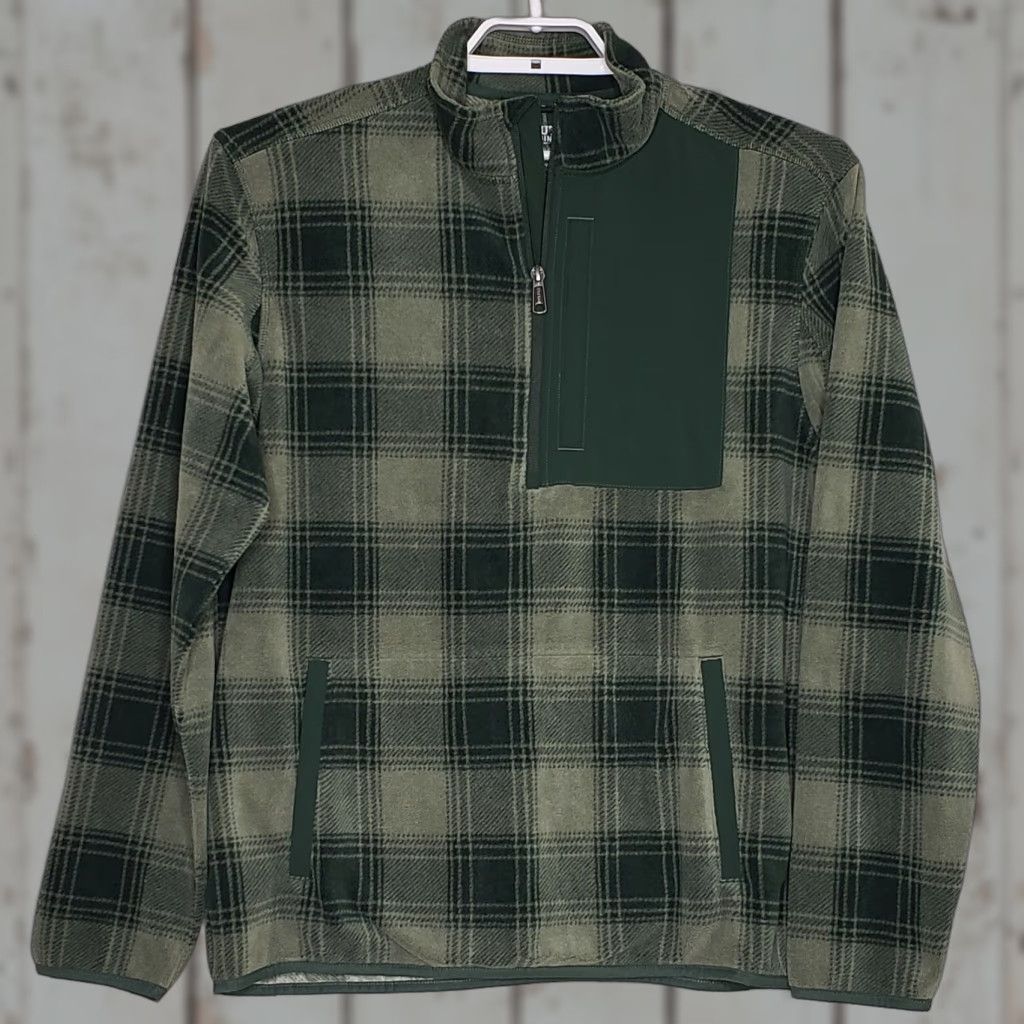 Vintage Duluth Trading Co. Men's Jacket Medium Green Plaid Relaxed Fit 1/4 Zip Fleece Pullover with Pockets Size US M / EU 48-50 / 2 - 1 Thumbnail