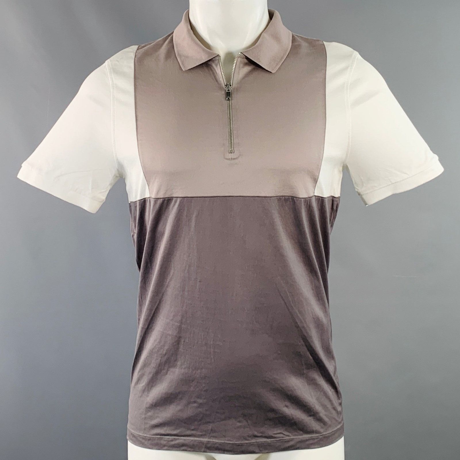 Reiss REISS Samuel White Tan Brown Color Block Cotton Zip Polo Size US S / EU 44-46 / 1 - 1 Thumbnail
