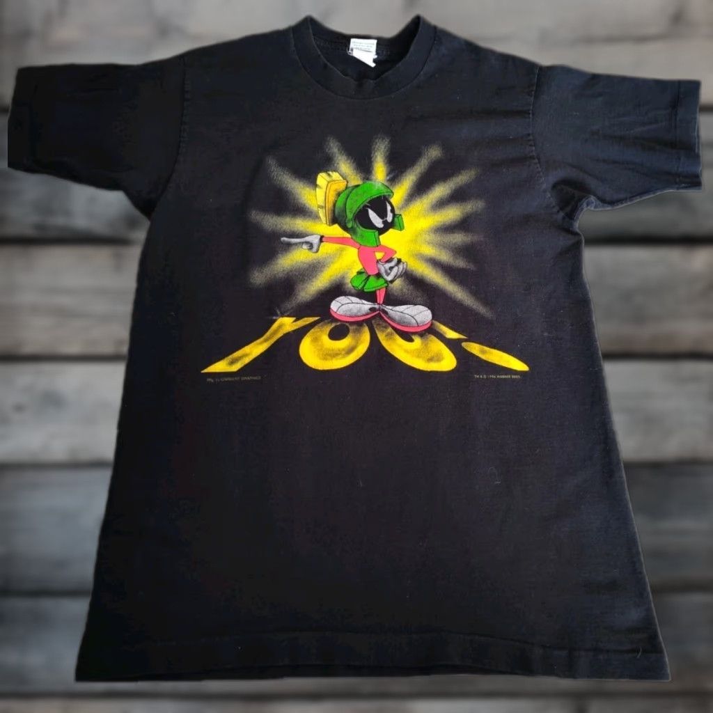 Vintage VINTAGE Looney Tunes Marvin the Martian T-Shirt Graphic Print 90s M Black Single Stitch Unisex Size US M / EU 48-50 / 2 - 1 Thumbnail
