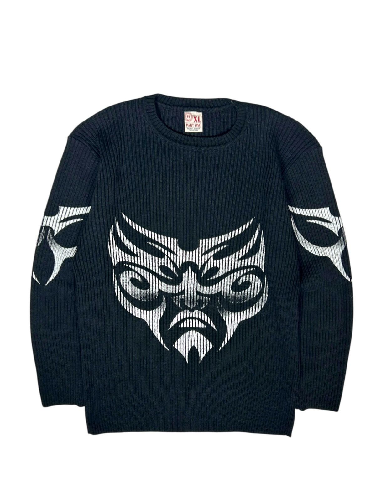 Japanese Brand Avantgarde Black Tribal Tatoo Ribbed Y2K knit sweater Size US L / EU 52-54 / 3 - 1 Thumbnail