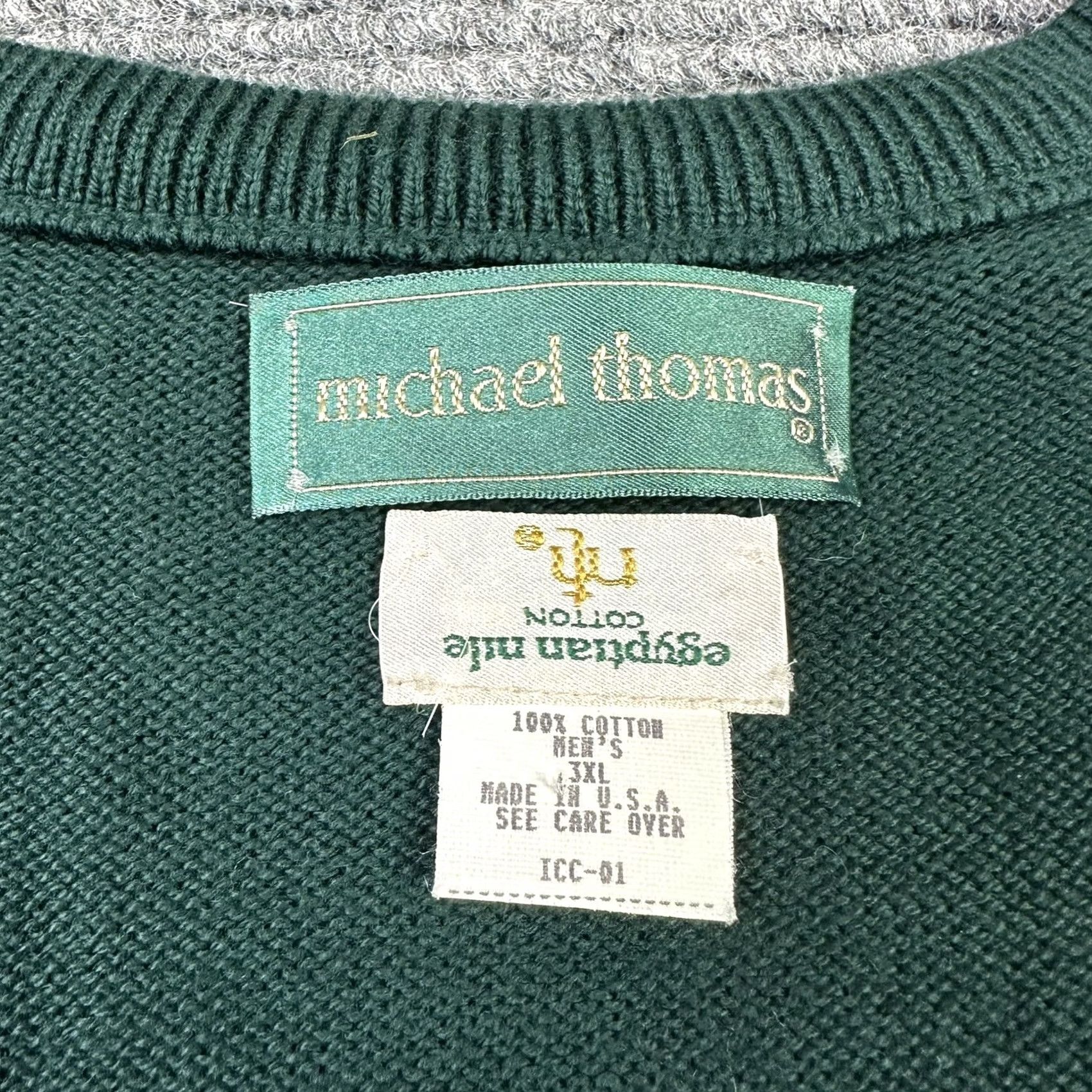 Vintage VINTAGE Mens Sweater 3XL Green V-Neck 100% Cotton Egyptian Nile Cotton Heavyweight Knit Michael Thomas USA 90s Size US XXL / EU 58 / 5 - 2 Thumbnail