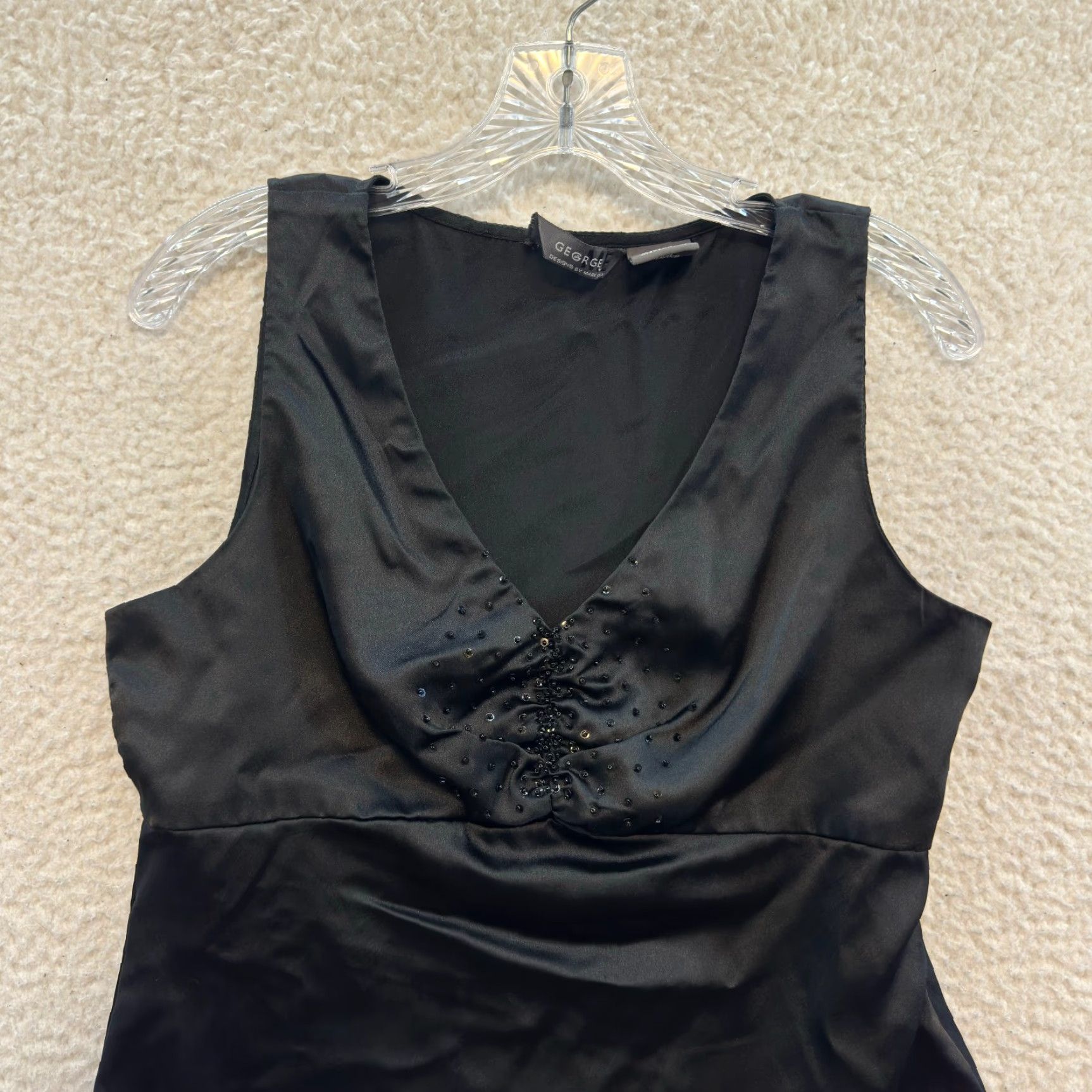 George VINTAGE Y2K Top Medium Black Satin Sequin Goth Fairy Cocktail Office Shirt Womens M Size M / US 6-8 / IT 42-44 - 2 Thumbnail